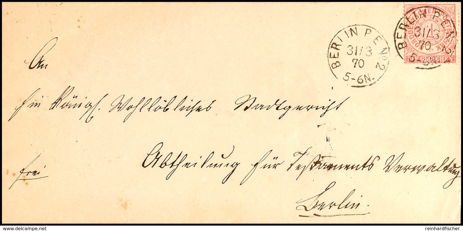 "BERLIN POST-EXP. No 2 31/3 70" - K1, KBHW 218 C (60 Punkte), Klar Auf Ortsbrief 1 Gr., Katalog: 16 BF - Andere & Zonder Classificatie