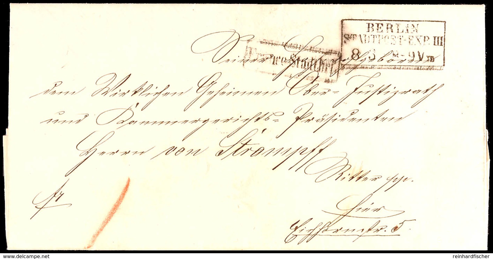 "BERLIN STADTPOST-EXP.III 8 3 (1862)" - Ra3, KBHW 127, Nebst Ra1 "Franco Stadtbrf." (KBHW 36 A) Auf Ortsbrief Mit Fünfze - Andere & Zonder Classificatie