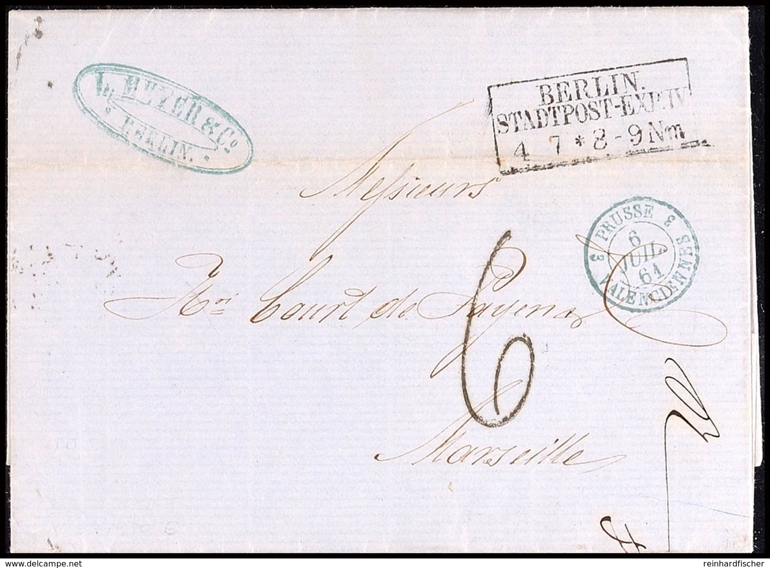 "BERLIN STADTPOST-EXP.IV 4 7 (1861)" - Ra3, KBHW 132 (80 Punkte), Nebst Taxstempel "6" Und Blauem Grenzübergangs-K2 "PRU - Other & Unclassified