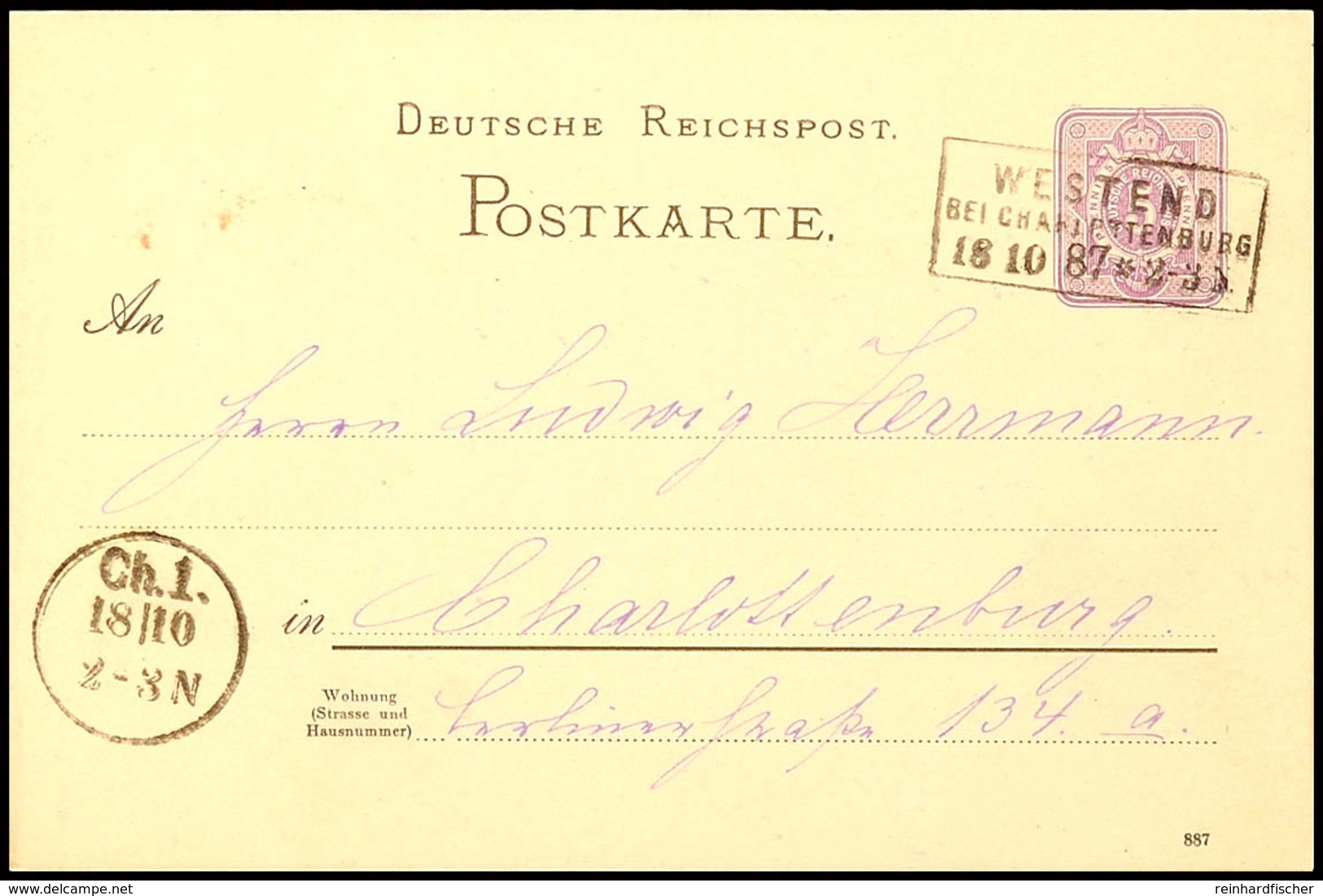 "WESTEND BEI CHARLOTTENBURG 18 10 87" - Ra3, KBHW V222, Klar Auf GS-Postkarte 5 Pfg Nach Charlottenburg  BF - Other & Unclassified