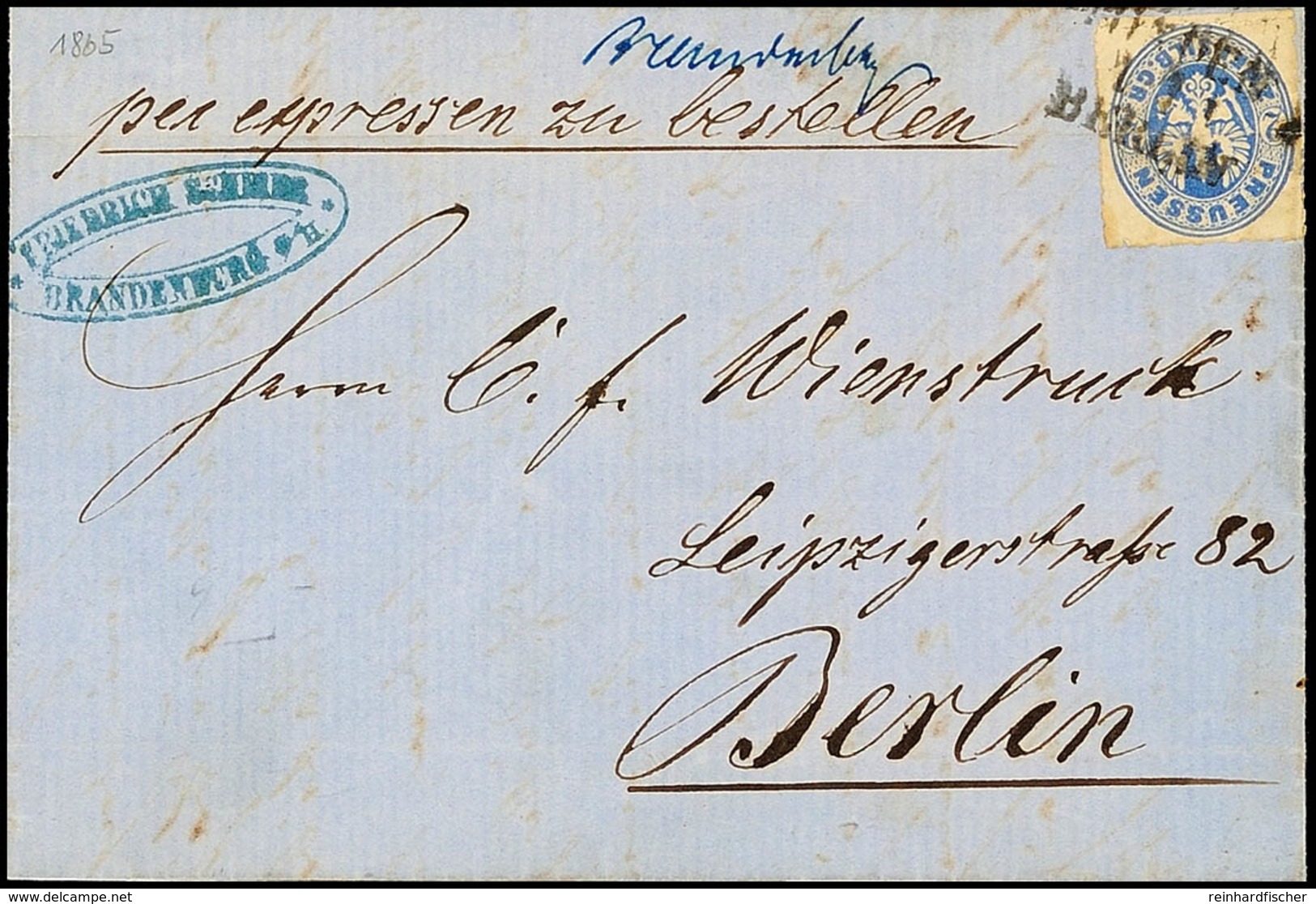 2 Sgr. Wappen, Als Teilbarfrankatur Auf Expressbrief, Mit Bahnpost-L3 "MINDEN/BERLIN" Am 1.7.1865 Nebst Hs. Stationsaufg - Andere & Zonder Classificatie