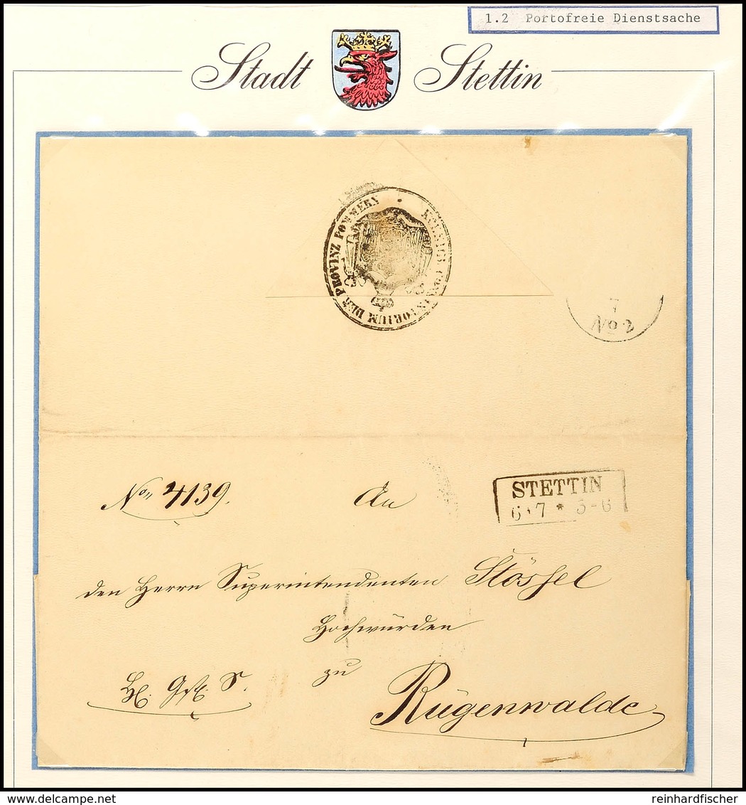 "STETTIN 6 7 (1860)" - Ra2, Auf Dienstbrief Nach Rügenwalde, Rücks. Dreieckiger Verschlusszettel Mit Verschluss-Siegelst - Sonstige & Ohne Zuordnung