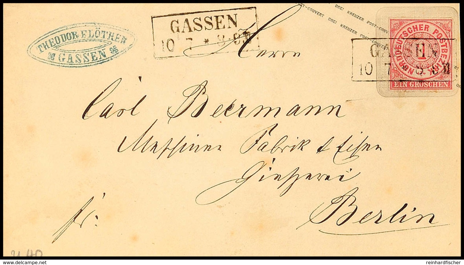 "GASSEN" - Ra2, OPD Frankfurt/O., Auf GS-Aufbrauchsumschlag NDP 1 Gr. Auf Preußen 3 Kr. Nach Berlin, Kuvert Rechts Etwas - Andere & Zonder Classificatie