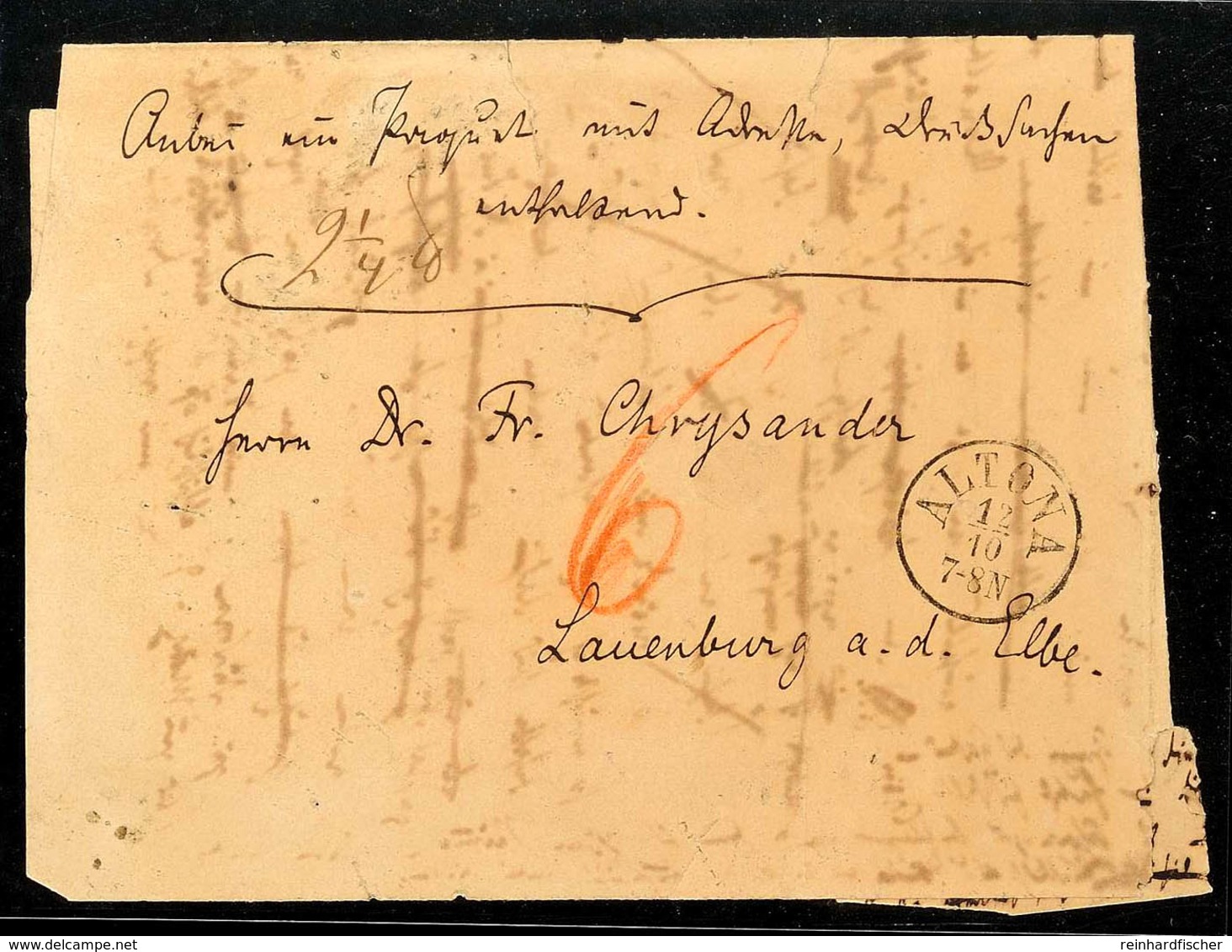 "ALTONA 12/10 (1864)" - K1, Klar Auf Austaxiertem Sogen. Paketbegleitbrief-Viertelbogen Nach Lauenburg (rücks. Blauer K1 - Schleswig-Holstein