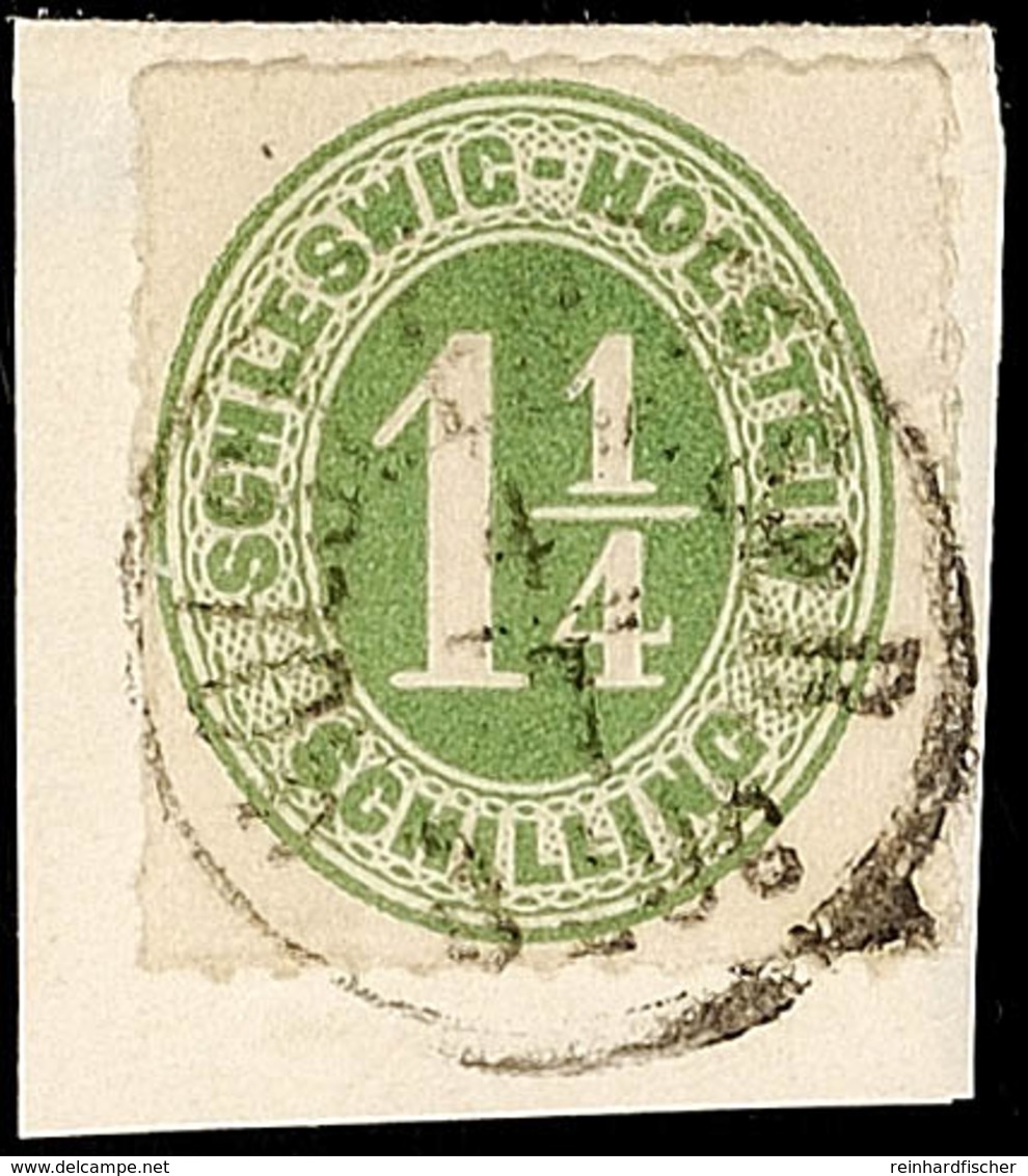 "HOLST. EB.P.SB.P. 3 ZUG4.7.", Klar Und Komplett Auf Briefstück Mit 1 1/4 S. Olivgrün Durchstochen, Pracht, Katalog: 9 B - Schleswig-Holstein