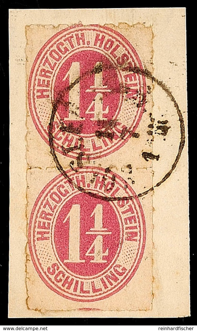 "HOLST.EB.P.SP.B. 1 ZUG 14.7.", Schwarzer K1 Klar Und Komplett Auf Pracht-Briefstück Mit Senkrechtem Paar Der 1 1/4 S. B - Schleswig-Holstein