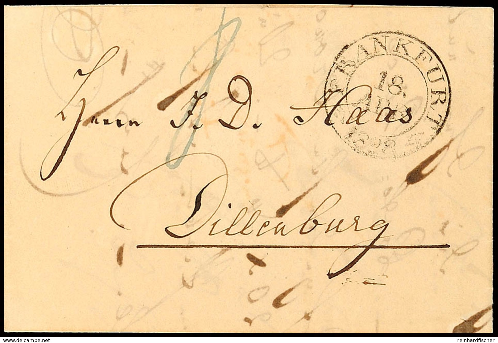 "FRANKFURT 18 APR. 1828" - K1, Auf Mit "8" Kreuzer Austaxiertem Brief Nach Dillenburg, Vollst. Briefinhalt  BF - Andere & Zonder Classificatie