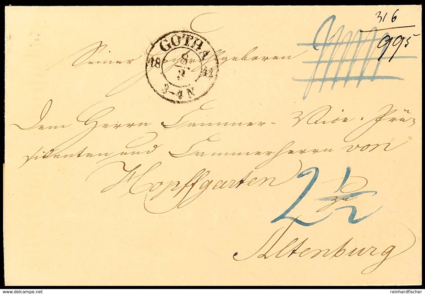 "GOTHA 8 3 1841" - K2, Feuser 1200-5, Auf Austaxiertem, Eingeschriebenen Brief Nach Altenburg  BF - Other & Unclassified