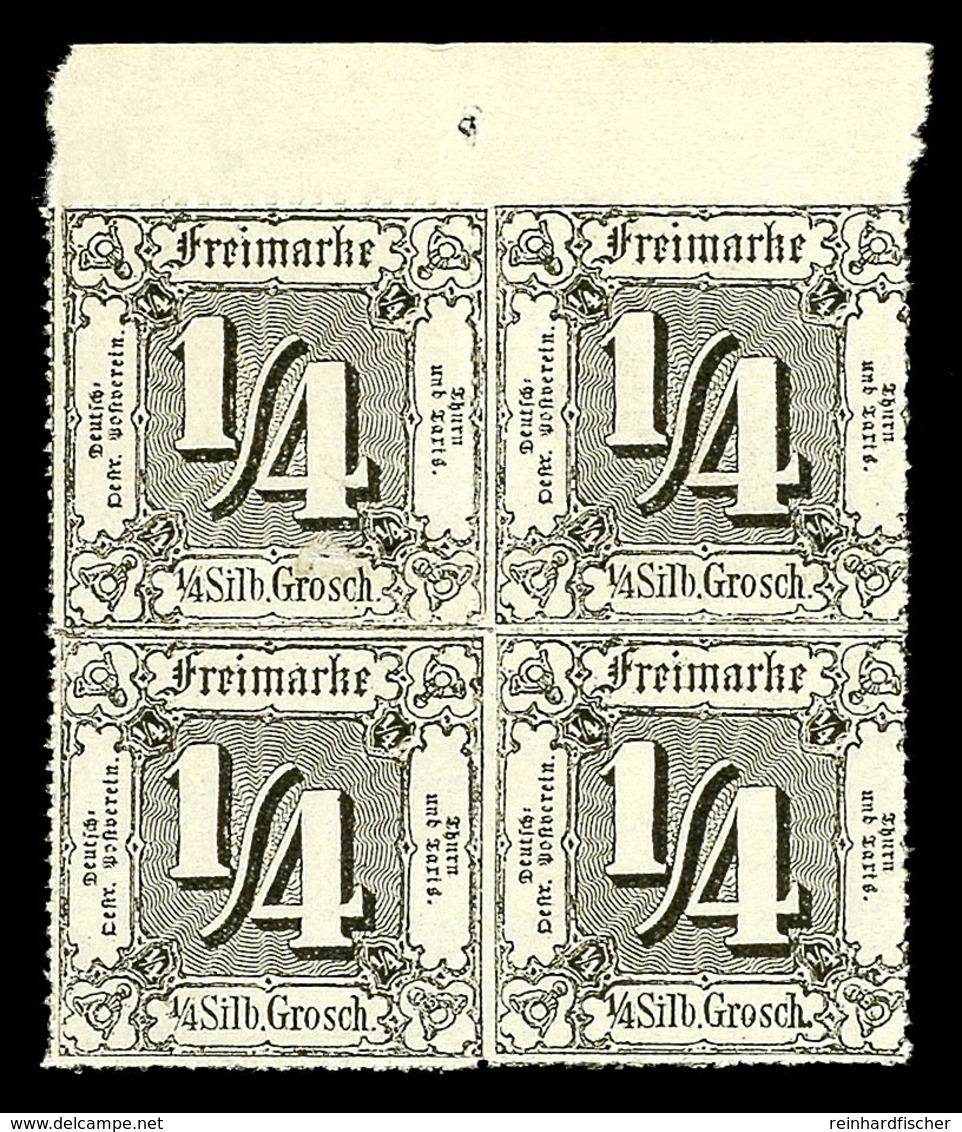 1/4 Gr. Schwarz Mit Farblosem Durchstich, Postfrischer Kabinett-Viererblock Mit Oberrand, Unsigniert, Mi. 80.-  Schon Fü - Other & Unclassified