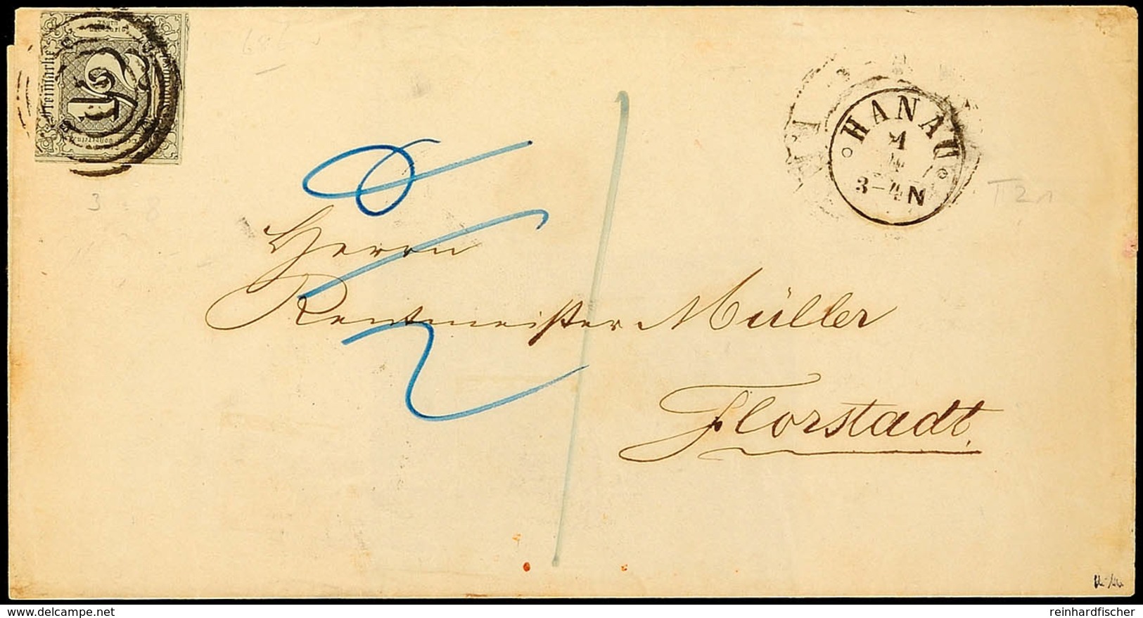 "29" Nebst K1 "HANAU 1 4 (1861)" Auf Postbezirksbrief Mit Oben Angeschnittener 1/2 Sgr. über Frankfurt/M. Und Friedberg  - Andere & Zonder Classificatie