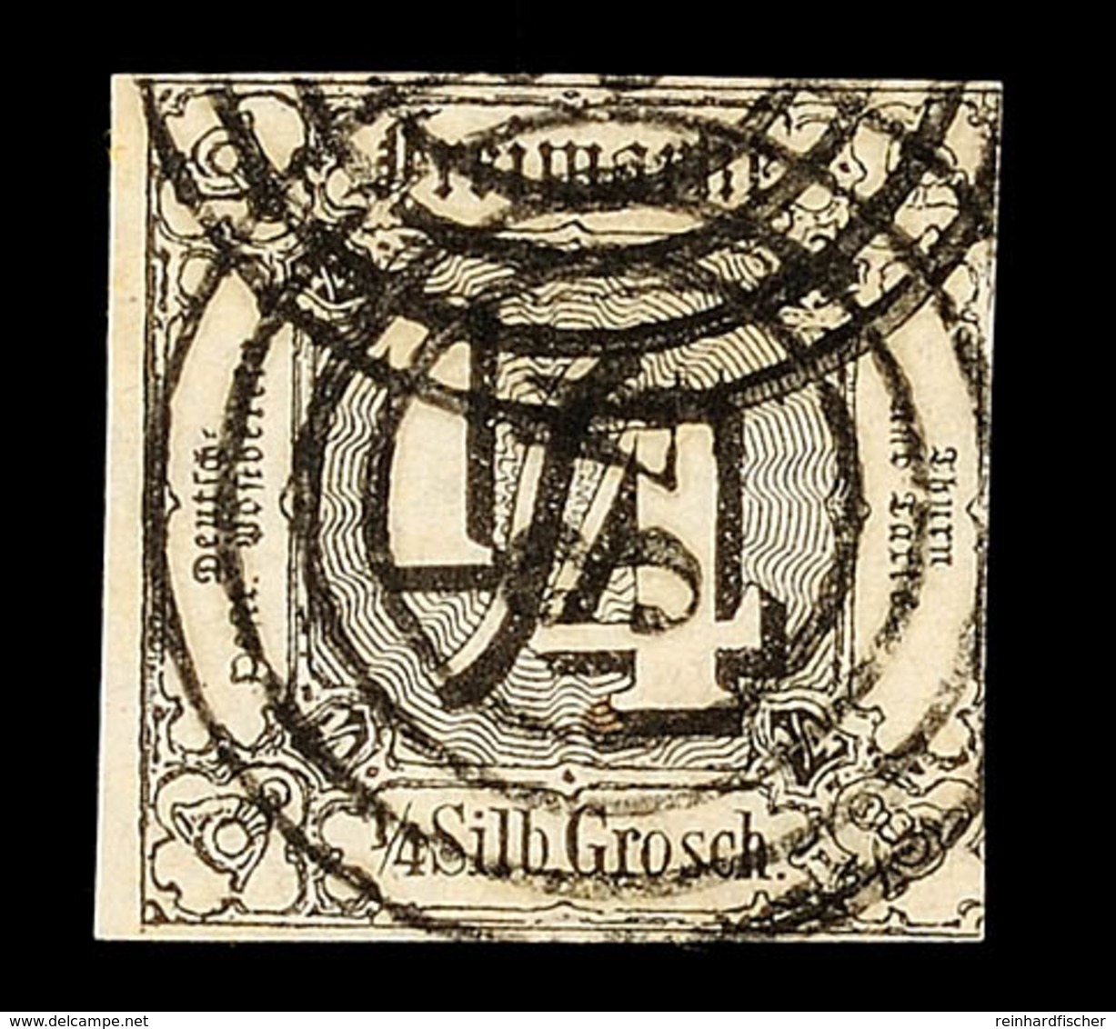 "34" - HÜNFELD, Auf Farbfrischer, Dreiseitig Vollrandiger 1/4 Sgr. Schwarz, Katalog: 26 O - Andere & Zonder Classificatie