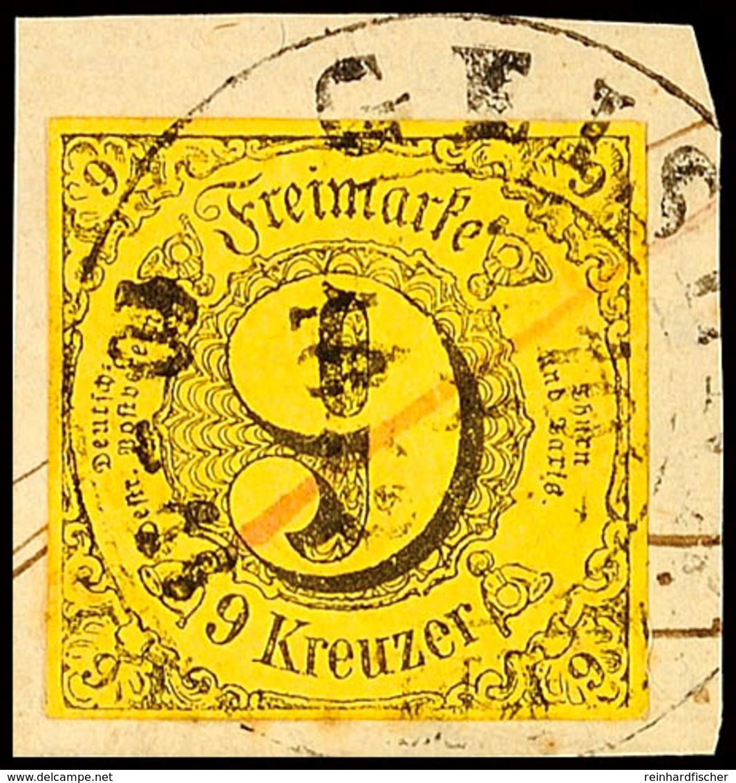"GEISENHEIM 10 8 1853" - K2, Herzogtum Nassau, Klarer Teilabschlag Zzgl. Rotem Tintenstrich Auf Briefstück Mit Breitrand - Other & Unclassified