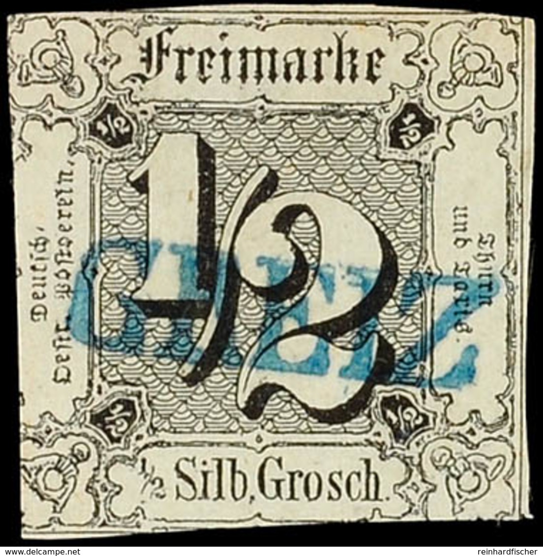 "GREIZ" - Blauer L1, Klar Auf Angeschnittener 1/2 Sgr. A. Graugrün, Rechte Untere Ecke Dünn, Katalog: 3a O - Andere & Zonder Classificatie