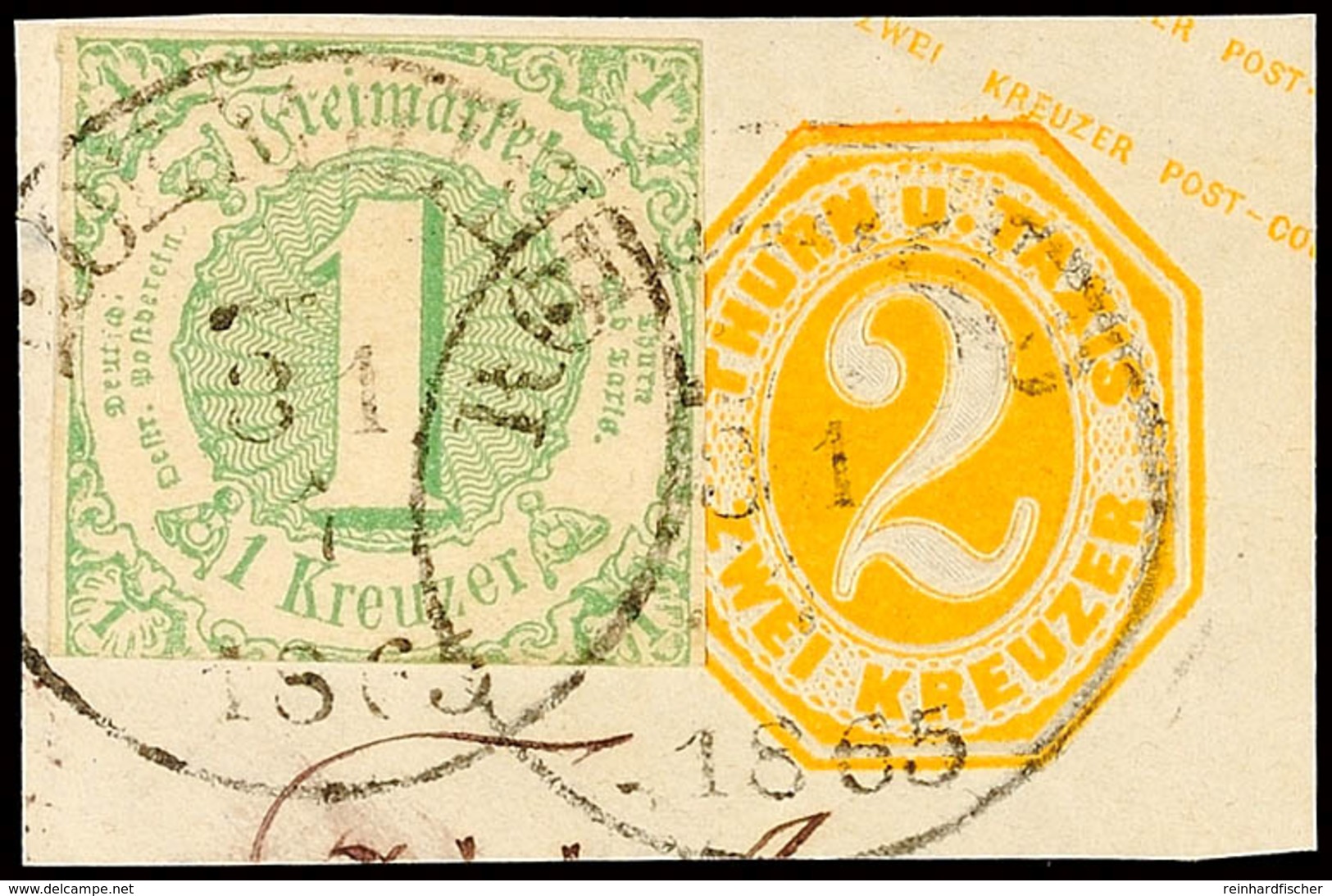 "ROEMHILD 31 7 1865" - K1, Zwei Abschläge Auf Attraktivem Ganzsachenabschnitt 2 Kr. Gelb Mit Zusatzfrankatur 1 Kr. Grün  - Andere & Zonder Classificatie