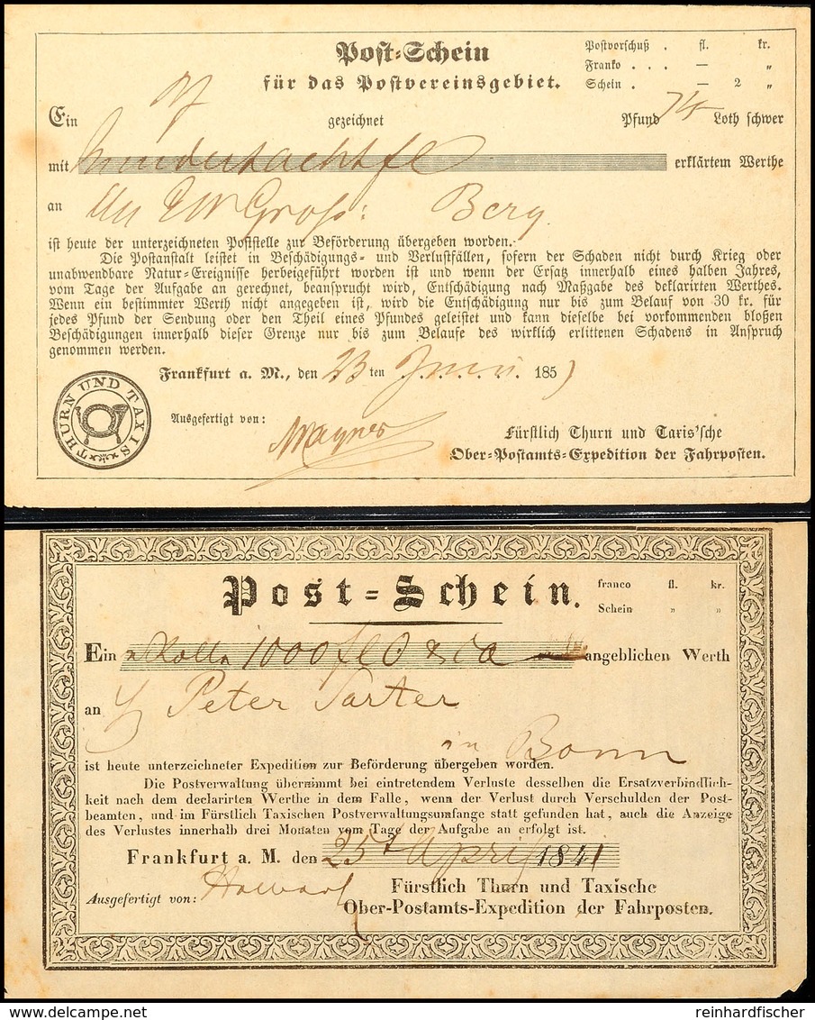 FRANKFURT A.M. 1841 U. 1859, Zwei Postscheine, Davon Der ältere Mit Schön Gemustertem Rahmen  BF - Andere & Zonder Classificatie