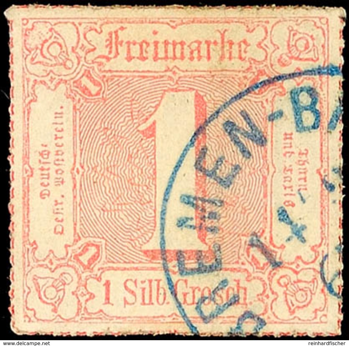 "BREMEN BAHNF. 14/2 67" - Blauer, Preußischer K1, Klarer Teilabschlag Auf 1 Sgr. V.Ausgabe, Unten Kleine Durchstichausbe - Andere & Zonder Classificatie