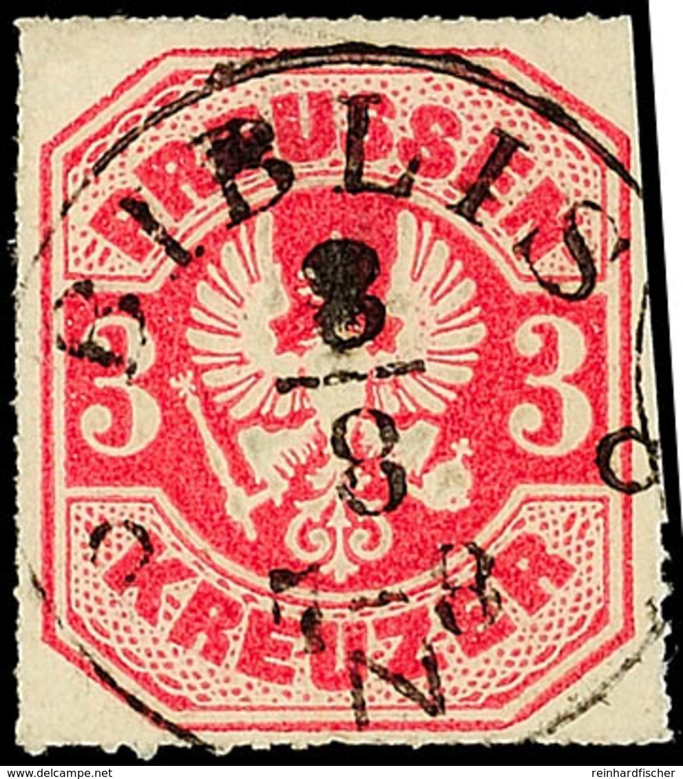 "BIBLIS 8/8 (1867)" - K1, Zentrisch Klar Auf Preußen 3 Kr., Rechts Teils Scherentrennung, Katalog: Pr.24 O - Andere & Zonder Classificatie