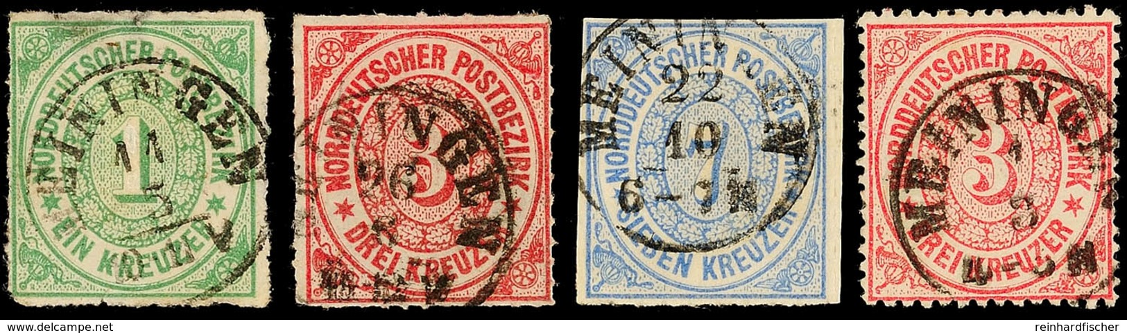 "MEININGEN" - Kleiner K1, Auf Vier Verschiedenen Marken, NDP MiNr. 7 (Dünnstelle), 9, 10 (teils Scherentrennung) U. 21,  - Andere & Zonder Classificatie