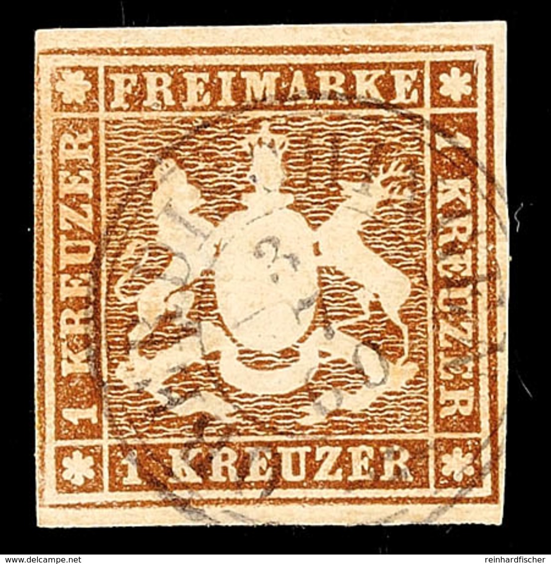 1 Kr. Braun, Lupen- Bis Breitrandiges Exemplar Mit Besserem K3 "OBERDISCHINGEN", Gepr. Irtenkauf BPP, Mi. 130,-, Katalog - Andere & Zonder Classificatie