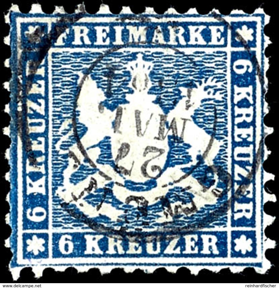 6 Kreuzer Dunkelblau, Gestempelt, Zahnfehler, Geprüft Irtenkauf BPP, Mi. 220.-, Katalog: 27c O - Other & Unclassified