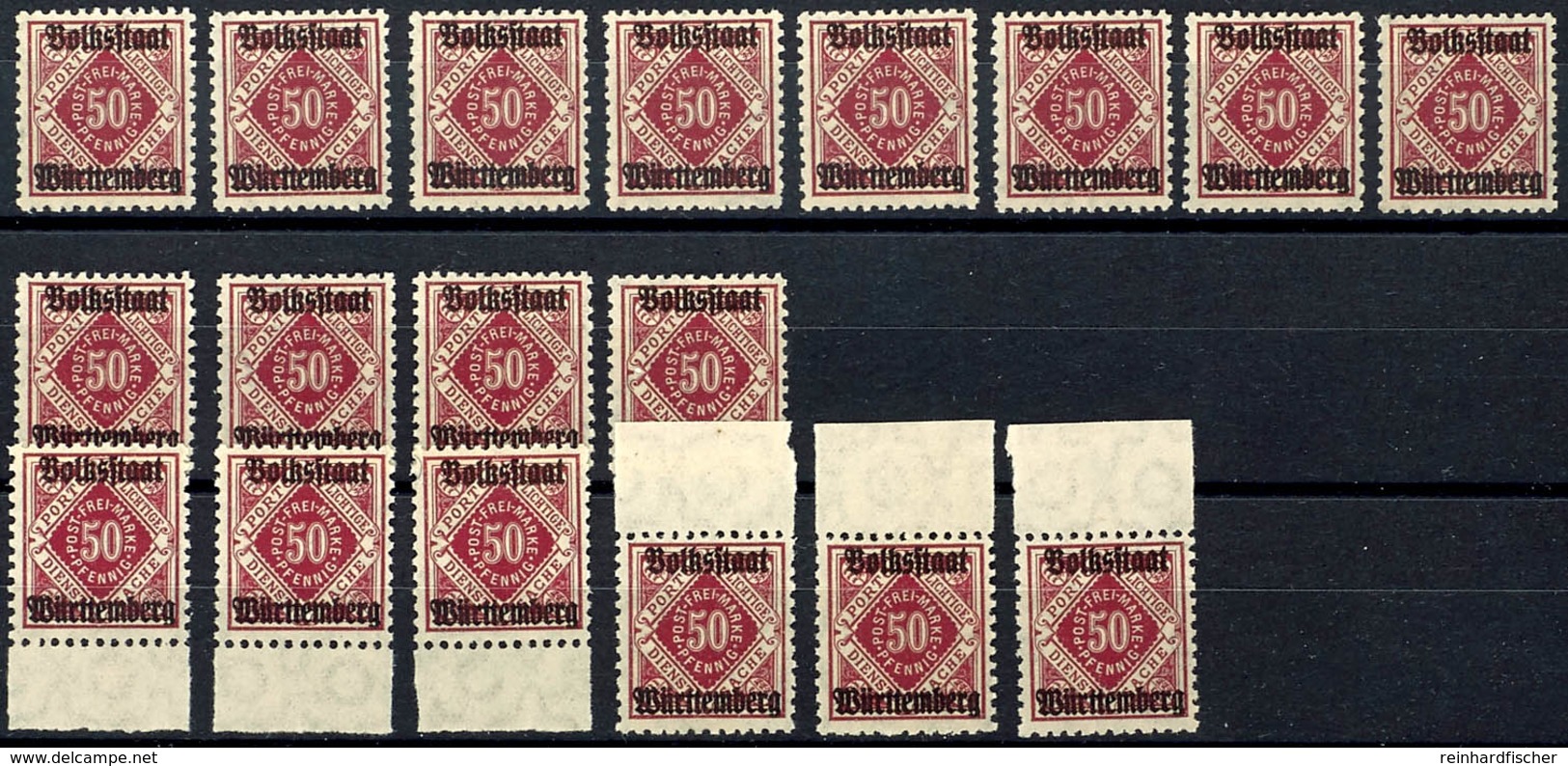 50 Pfg Volksstaat Württemberg, 18 Stück Tadellos Postfrisch, Je Tiefst Gepr. Winkler BPP, Mi. 270.-, Katalog: 143b(18) * - Andere & Zonder Classificatie