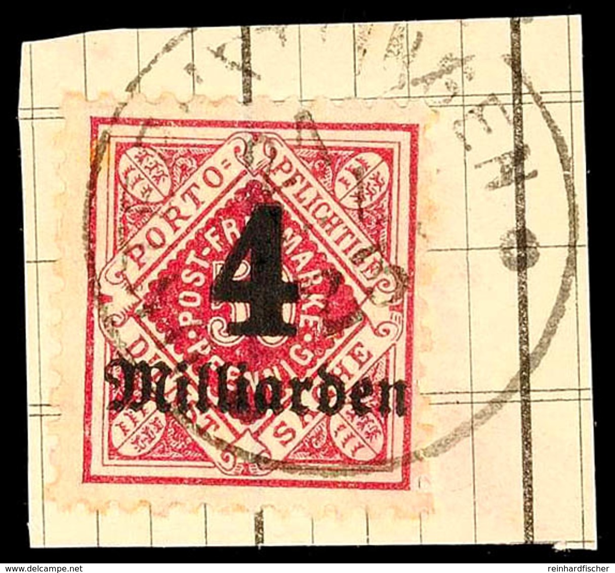 4 Millrd. Mk A. 50 Pfg Karmin, Auf Tadellosem Briefstück, Gepr. Infla, Mi. 140.-, Katalog: 182 BS - Other & Unclassified