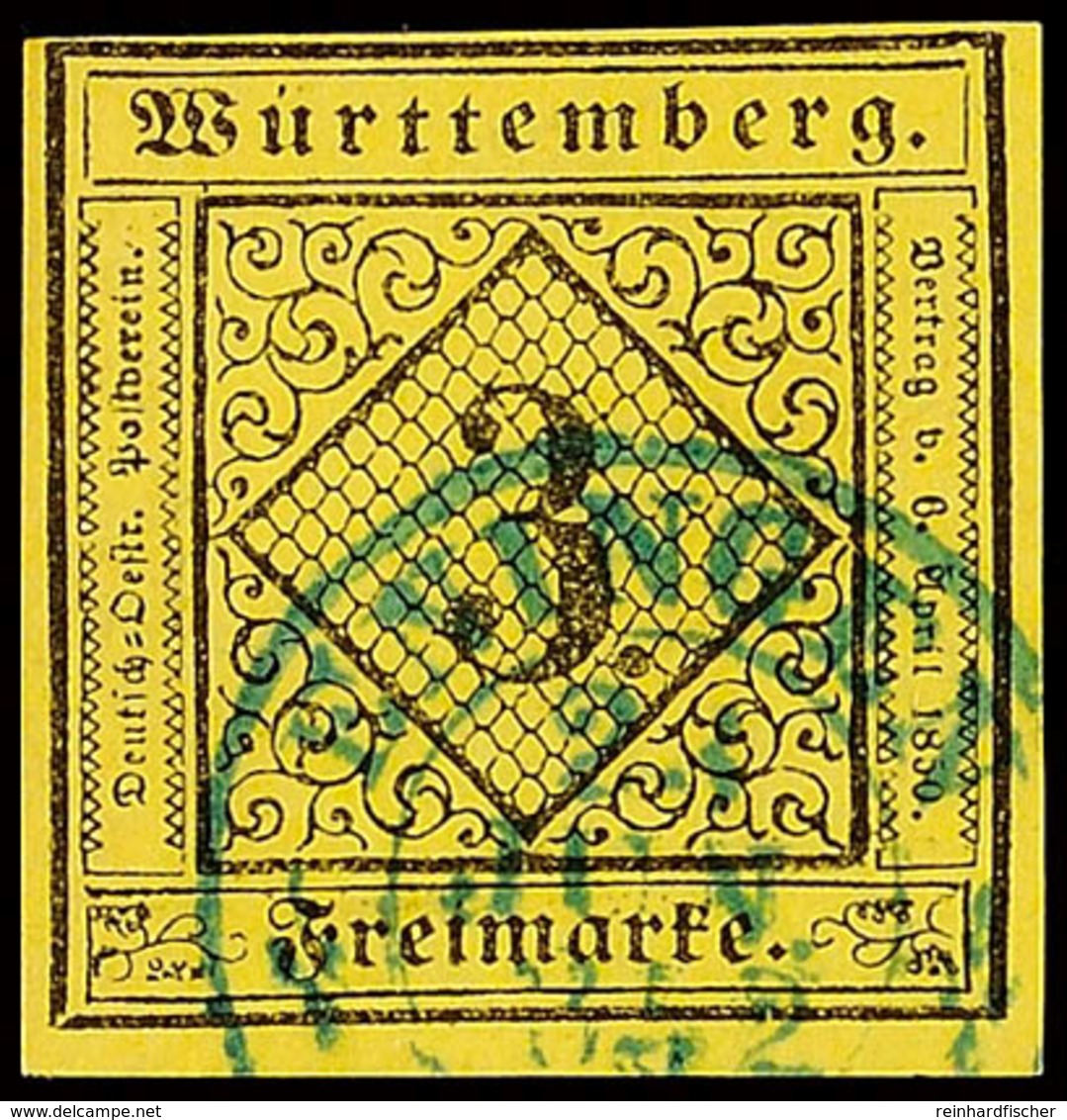 "ENINGEN 23 JUN. 1852" - Blauer K2, Klar Auf Vollrandiger 3 Kr., Gepr. Irtenkauf BPP, Katalog: 2aI O - Andere & Zonder Classificatie