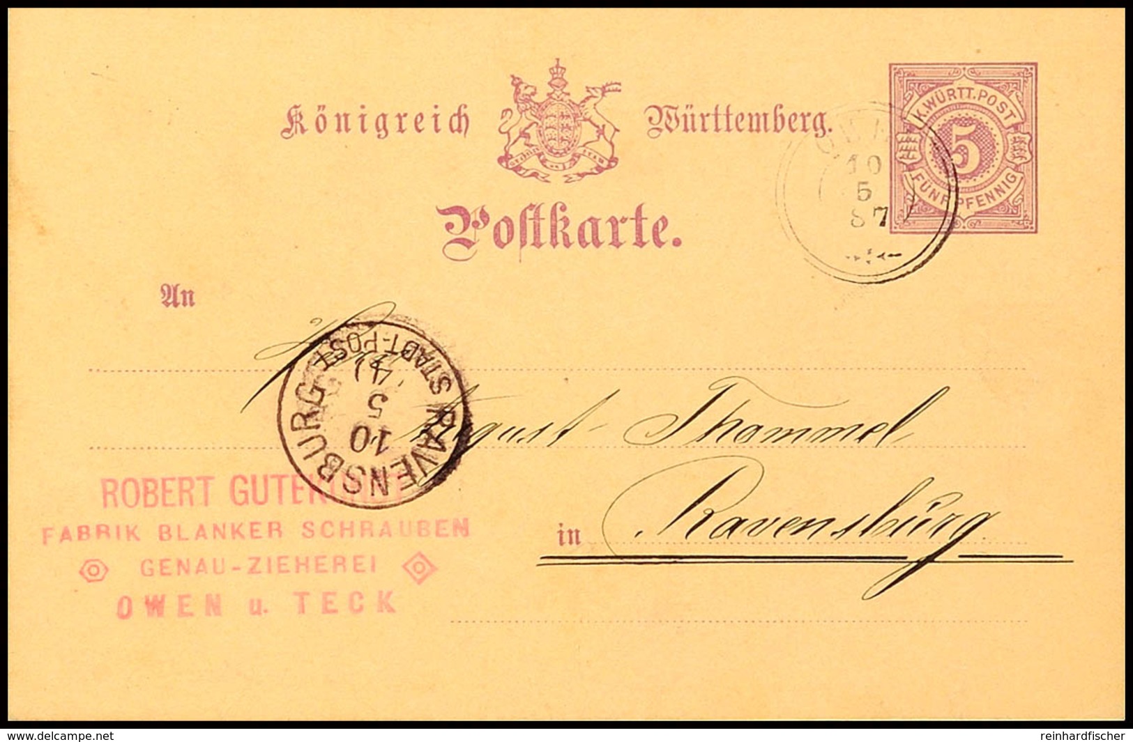 "OWEN 10 5 87" - K3, Auf GS-Postkarte 5 Pfg Nach Braunschweig, Katalog: P26 BF - Andere & Zonder Classificatie