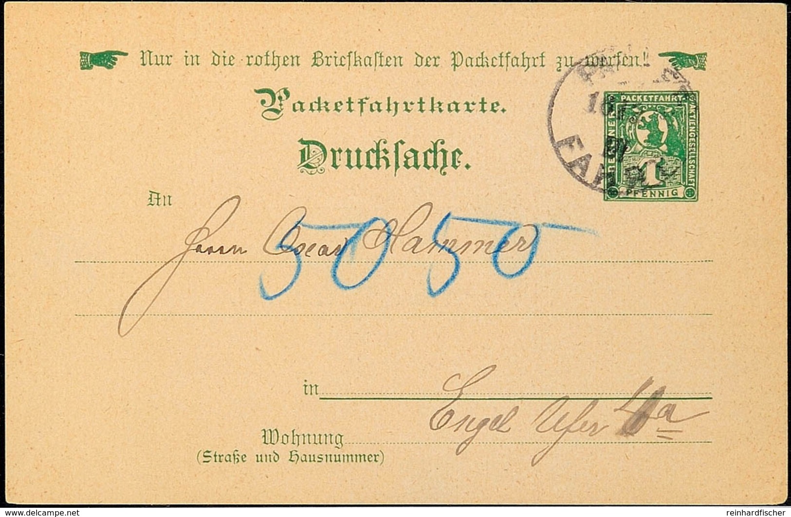 BERLIN PACKETFAHRT, Drucksachen-GS-Postkarte 1 Pfg Mit Rückseitigem Zudruck "Internationaler Postwertzeichen-Händler-Ver - Andere & Zonder Classificatie