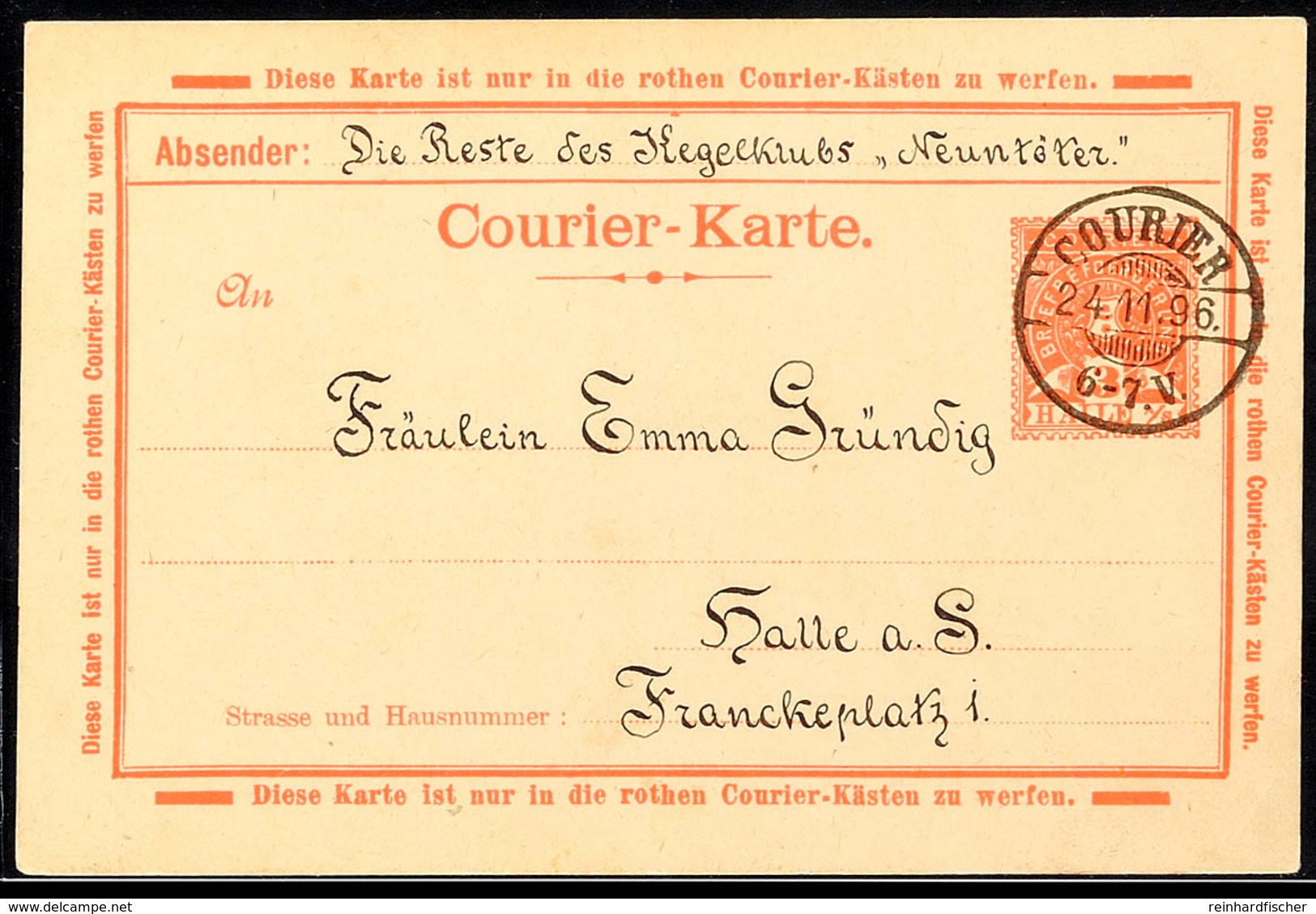 HALLE A.S. COURIER, GS-Postkarte 3 Pfg, Bedarfsgebraucht Mit Stempel "COURIER 24.11.96", Mit Umseitiger Selbstgestaltete - Andere & Zonder Classificatie