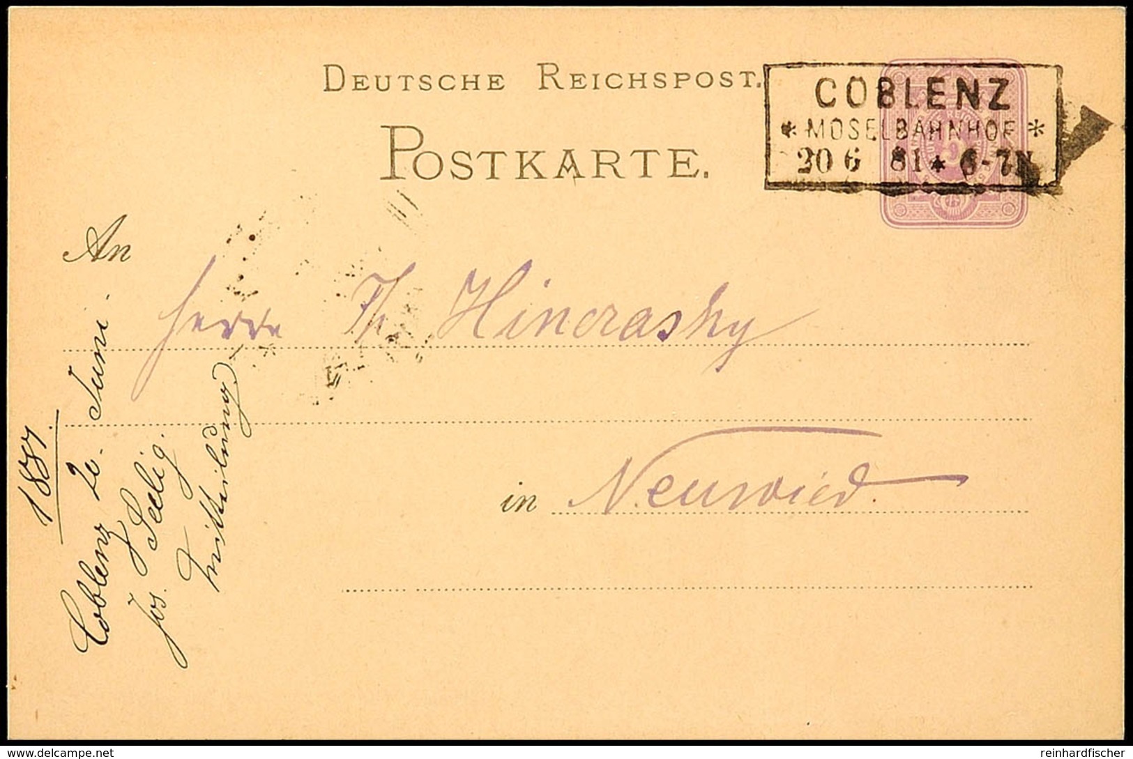 "COBLENZ MOSELBAHNHOF 20 6 81" - Ra3, Klar Auf GS-Postkarte 5 Pfg Nach Neuwied  BF - Andere & Zonder Classificatie