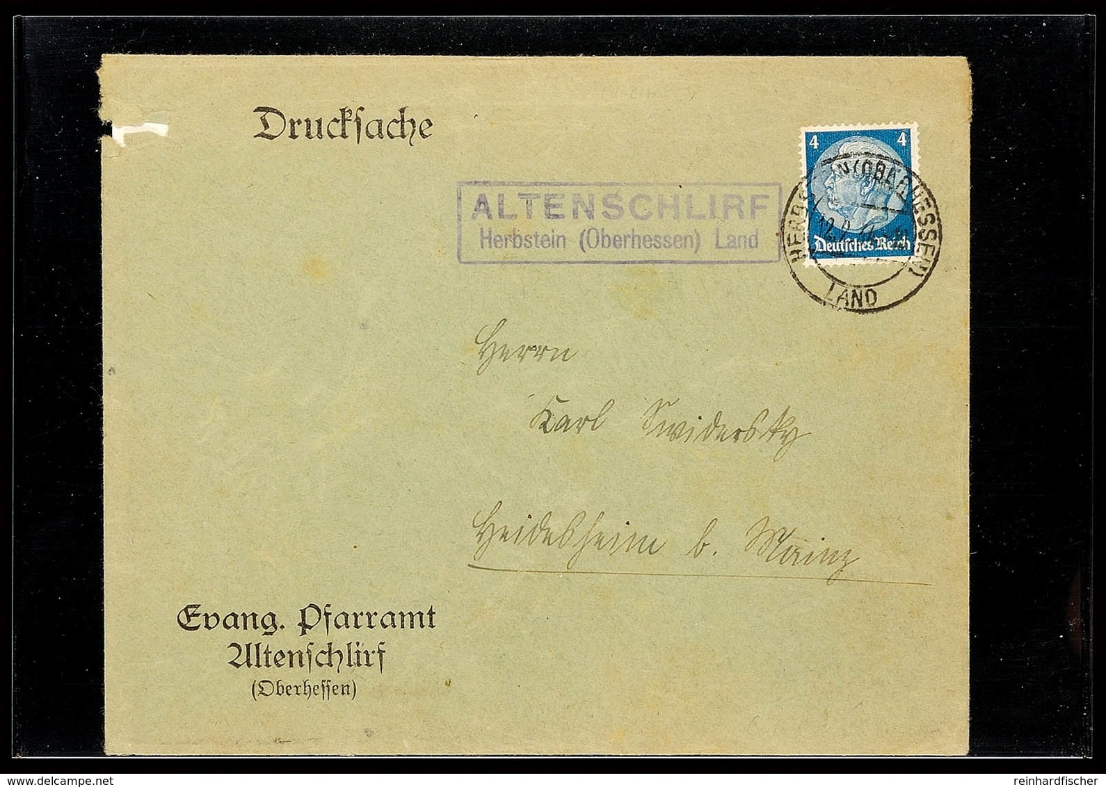 "ALTENSCHLIRF / über Herbstein (Oberhessen) Land", Auf Drucksachenbrief 1934 Nach Heidesheim Bei Mainz, Kuvert Etwas Une - Other & Unclassified