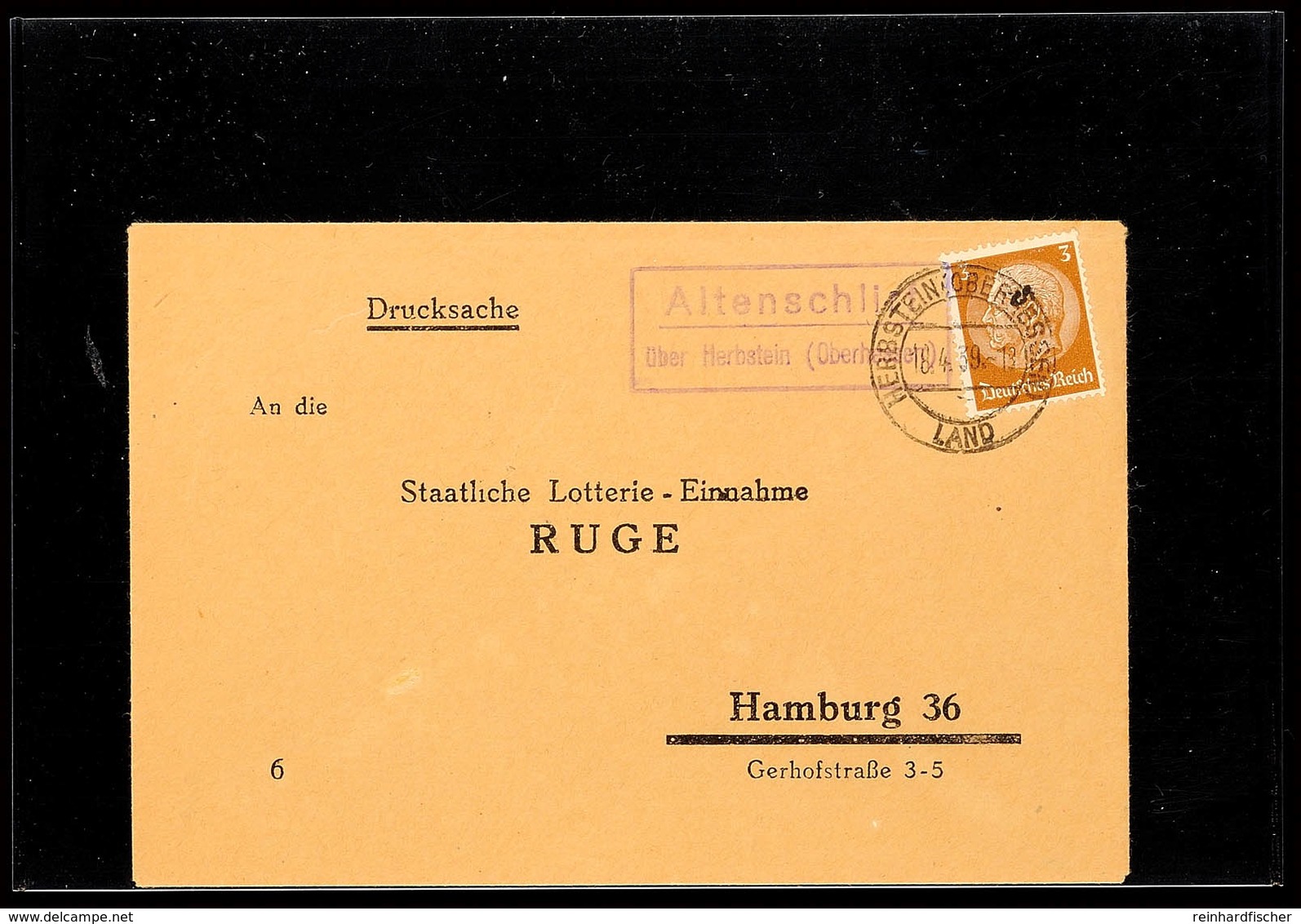 "Altenschlirf / über Herbstein (Oberhessen)", Auf Drucksachenbrief 1939 Nach Hamburg  BF - Other & Unclassified