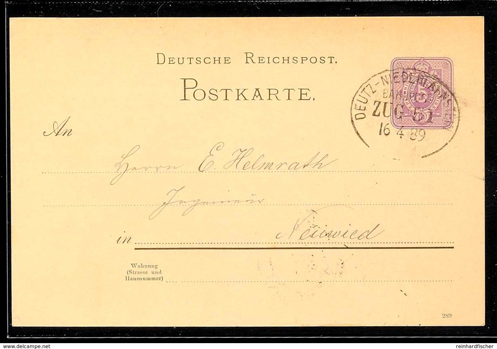 "DEUTZ-NIEDERLAHNSTEIN ZUG 51" - Bahnpost-Ovalstempel, Auf GS-Postkarte 5 Pfg Mit Absenderangabe "Niederdollendorf Bei O - Other & Unclassified