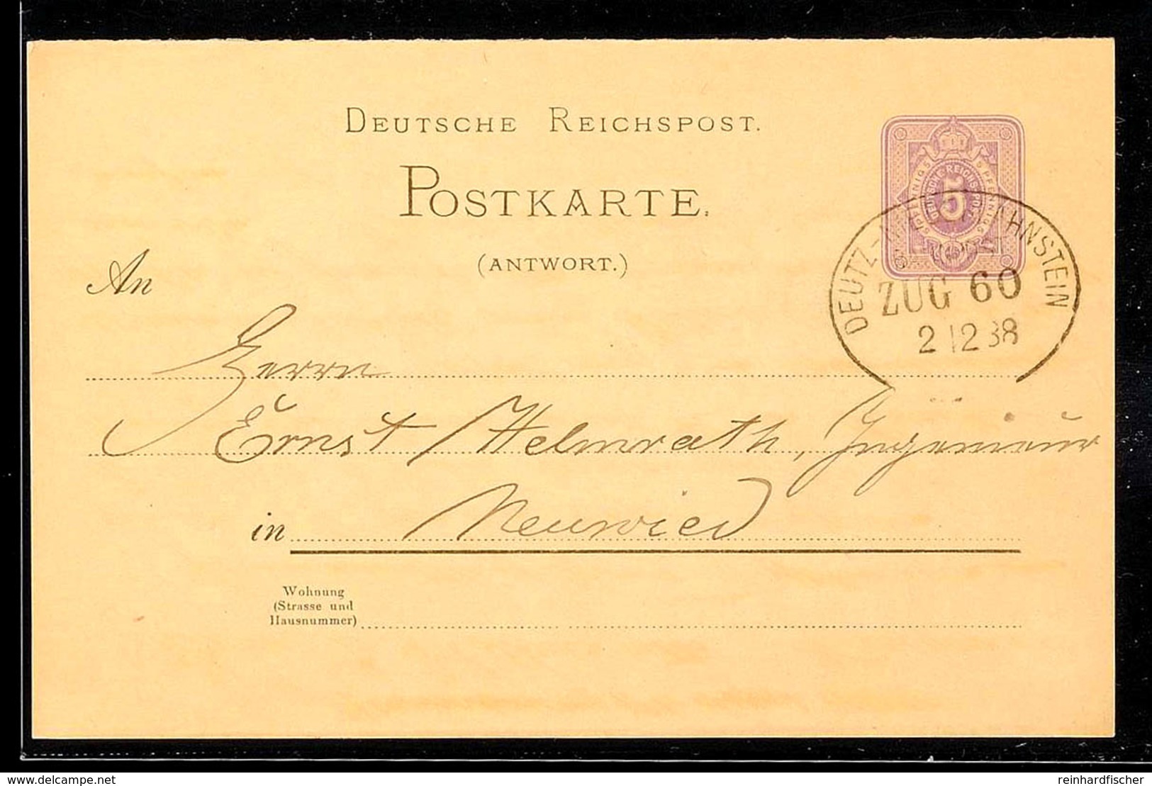 "DEUTZ-NIEDERLAHNSTEIN ZUG 60" - Bahnpost-Ovalstempel, Auf GS-Antwort-Postkarte 5 Pfg Mit Absenderangabe "Vallendar" In  - Other & Unclassified