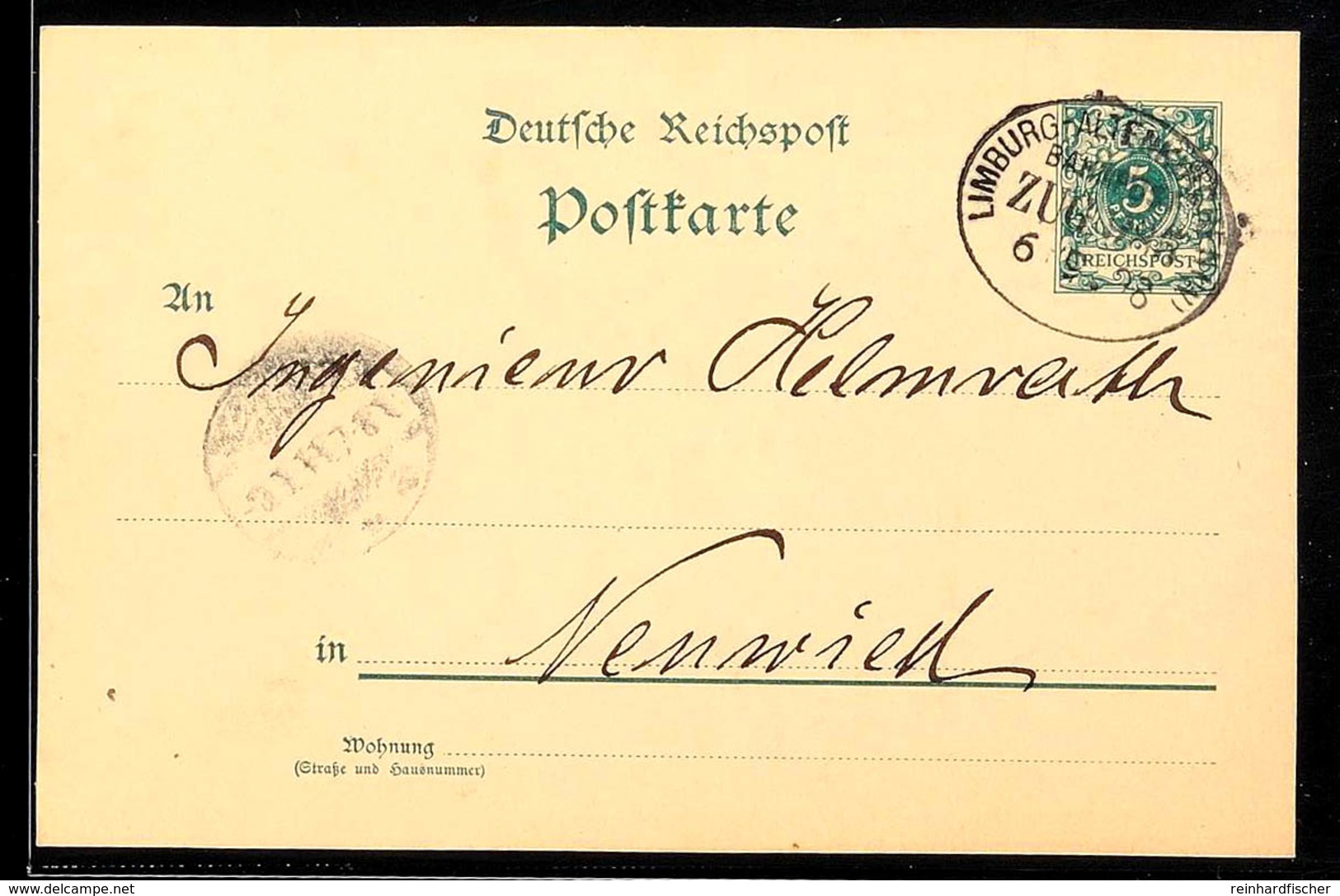 "LIMBURG-ALTENKIRCHEN ZUG 985" - Bahnpost-Ovalstempel, Auf GS-Postkarte 5 Pfg Krone/Adler Mit Absenderangabe Aus Langenh - Andere & Zonder Classificatie