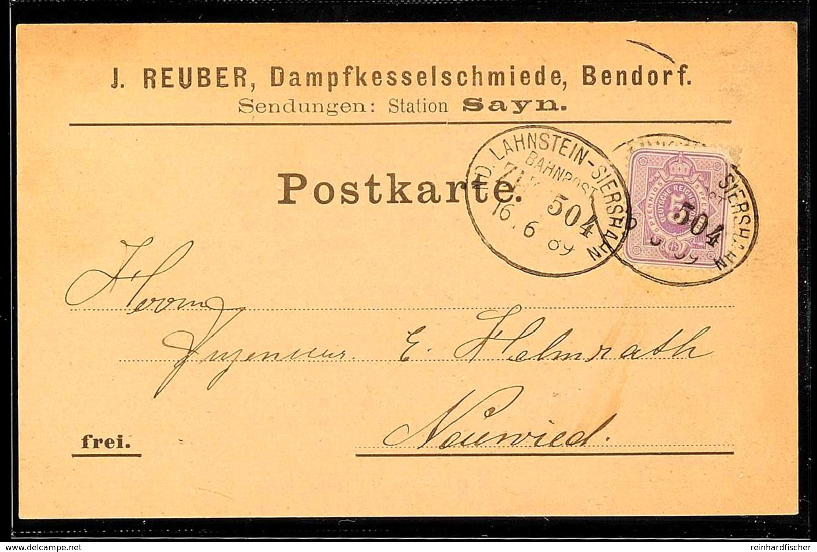 "ND.LAHNSTEIN-SIERSHAHN ZUG 504" - Bahnpost-Ovalstempel, Auf Privatem Postkartenformular Mit Absendervordruck Einer Damp - Andere & Zonder Classificatie