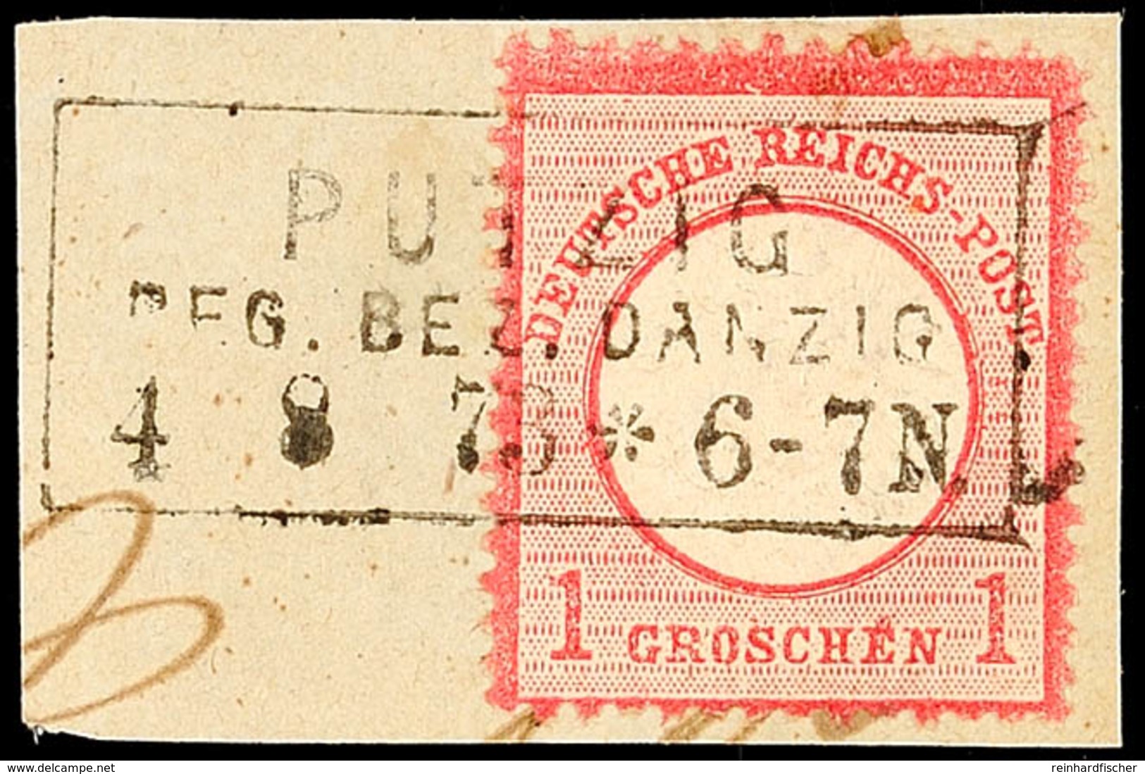 "PUTZIG REG. BEZ. DANZIG 4 8 73", Reichspost-Ra3, Vollständiger Abschlag Auf Briefstück 1 Gr. Großer Brustschild, Gepr.  - Other & Unclassified