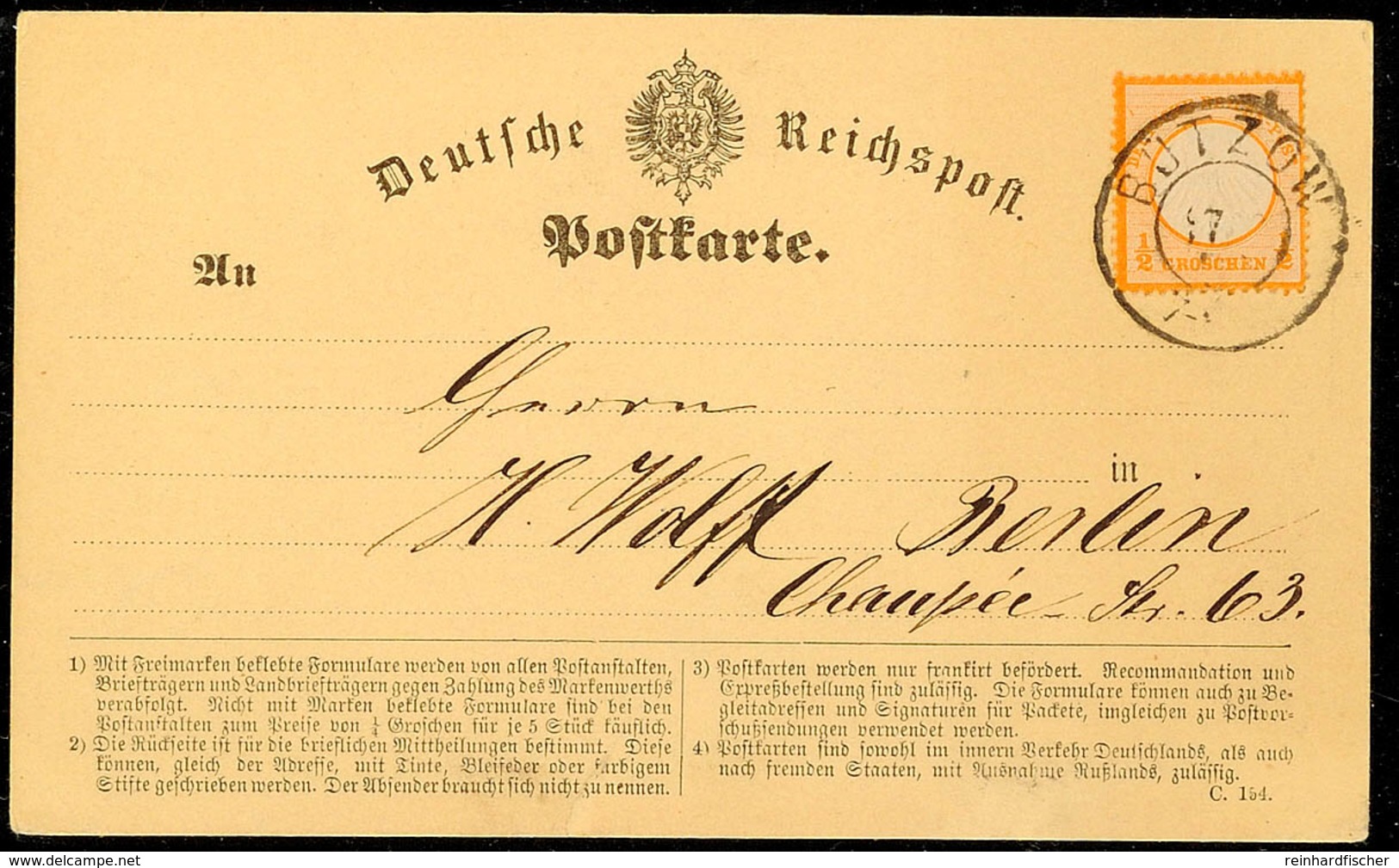 1/2 Gr. Orange, Kleiner Schild, Farbfrisches Kabinettstück Mit Großem Grotesk-K2 "BÜTZOW 17 12 72" (in Mecklenburg-Schwe - Andere & Zonder Classificatie