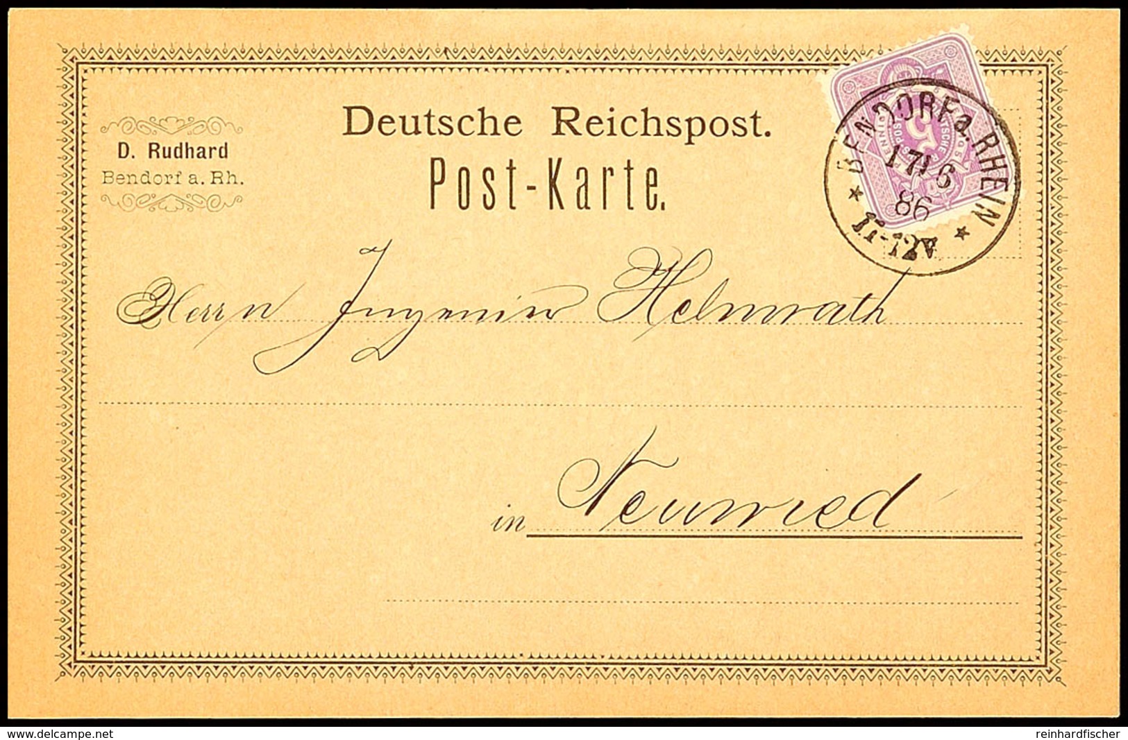 5 Pfg Graupurpur, Mit Klarem K1 "BENDORF A. RHEIN 17/6 86" Auf Privatem Postkartenformular Nach Neuwied, Katalog: 40 BF - Andere & Zonder Classificatie