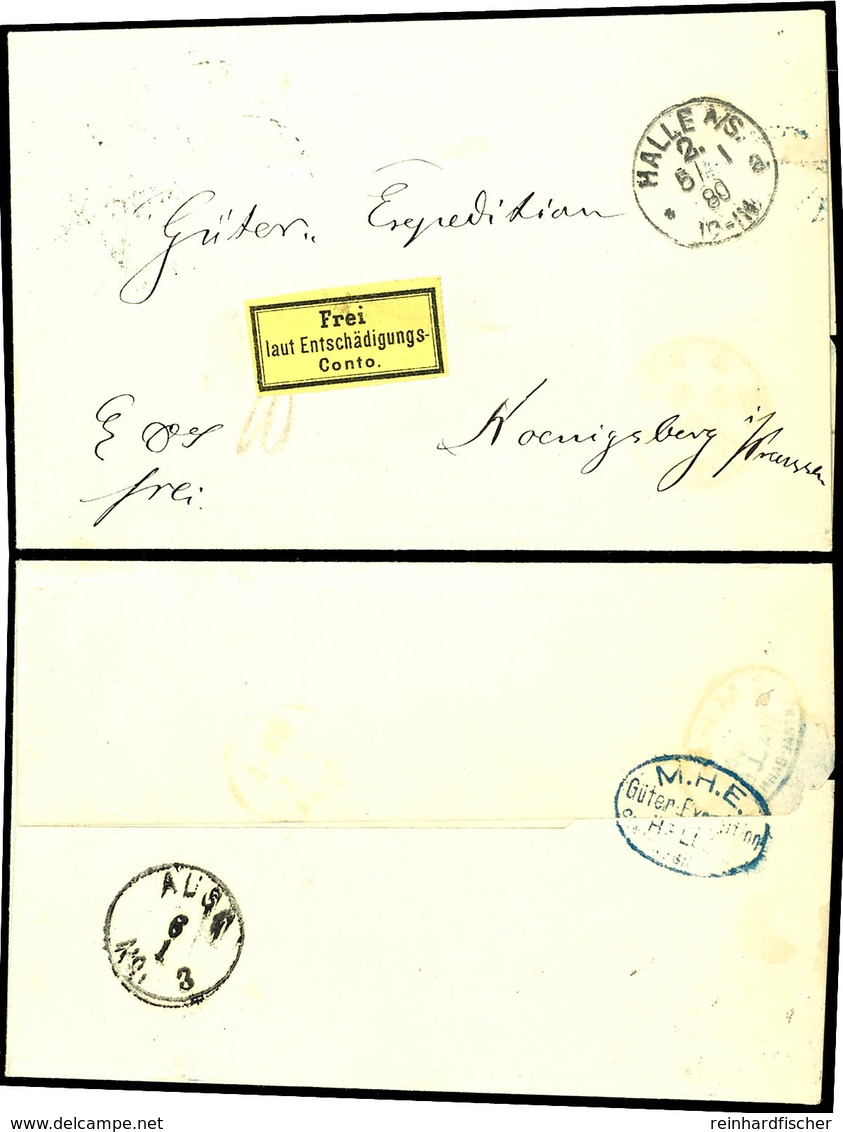 1874, Eisenbahn-Gebührenzettel, Allseits Voll- Bis Breitrandig Auf Mehrfach Verwendeter Faltbriefhülle Aus HALLE A/S 2 5 - Andere & Zonder Classificatie