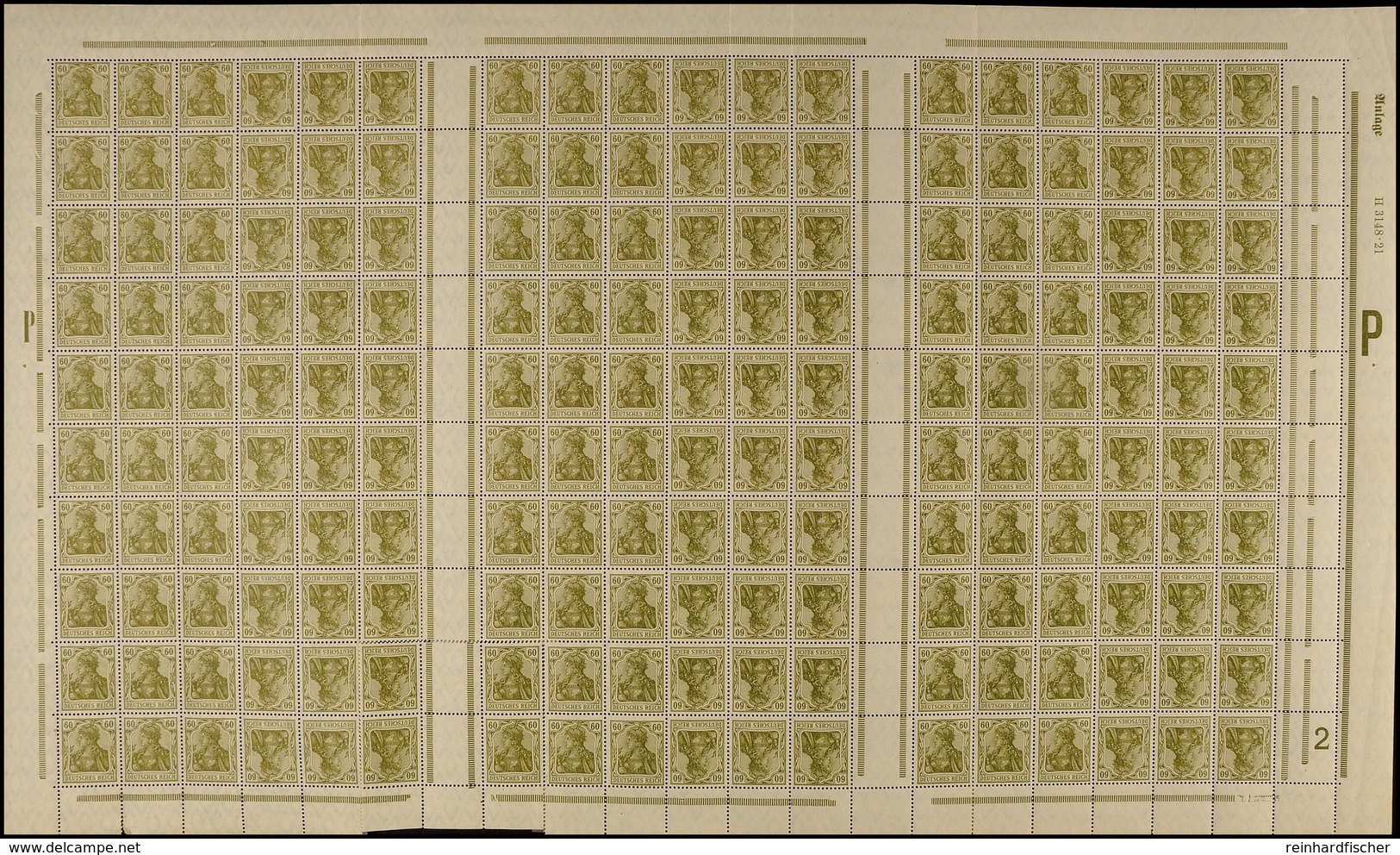 60 Pfg Germania, Postfrischer Markenheftchenbogen (wenige Angetrennte Stellen Hinterlegt, 1 6er-Block Im Unterrand Ergän - Andere & Zonder Classificatie