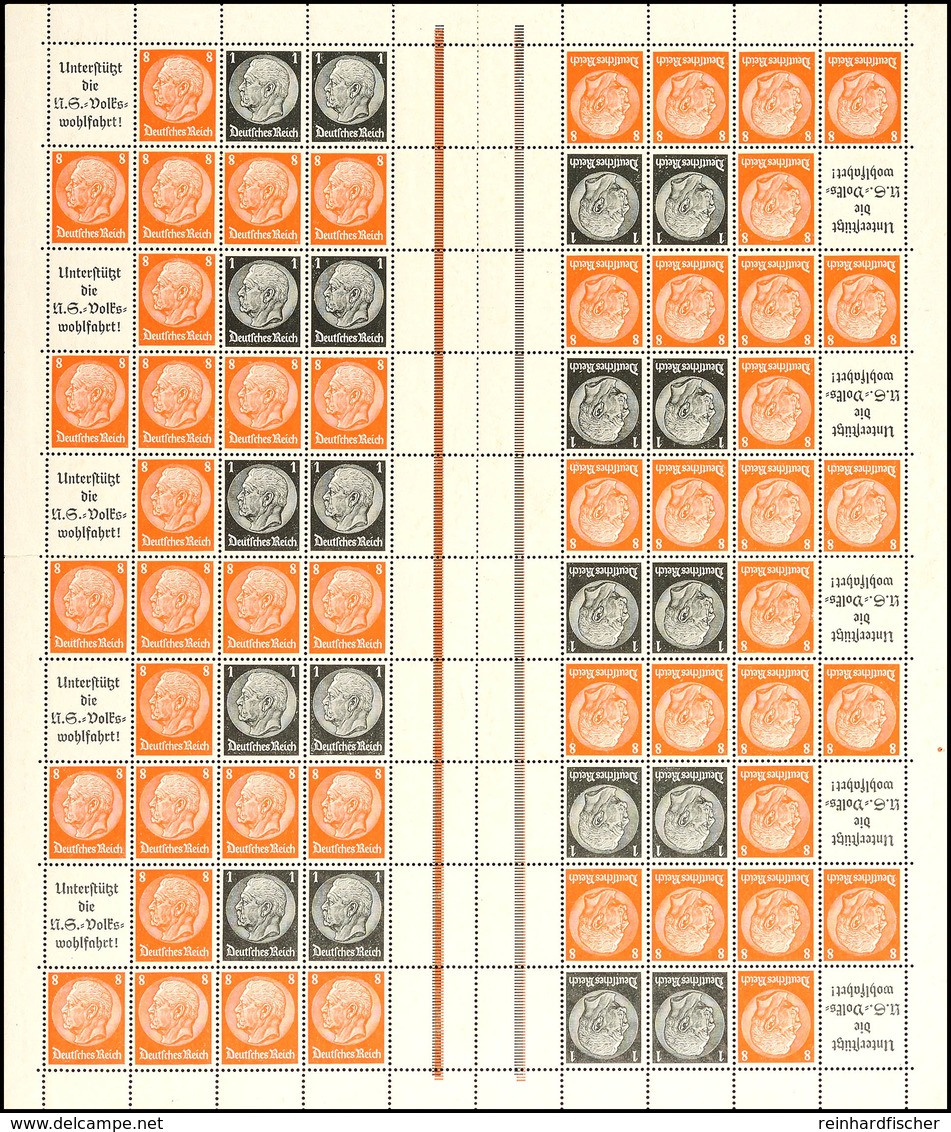 Hindenburg 1936/37, A8+8+1 Pfg, Markenheftchenbogen Komplett Postfrisch, Falzreste In Eckrändern, Waagerecht Und Senkrec - Andere & Zonder Classificatie