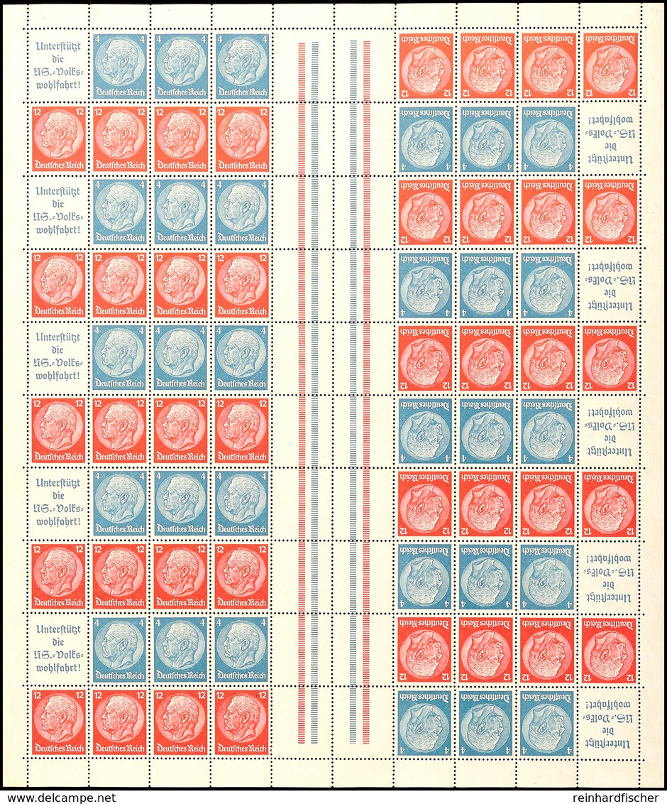 Hindenburg 1937/39, 4+12 Pf., Markenheftchenbogen Komplett, Teils Minimale Anhaftungen, Sonst Postfrisch, Waager. Mittig - Andere & Zonder Classificatie