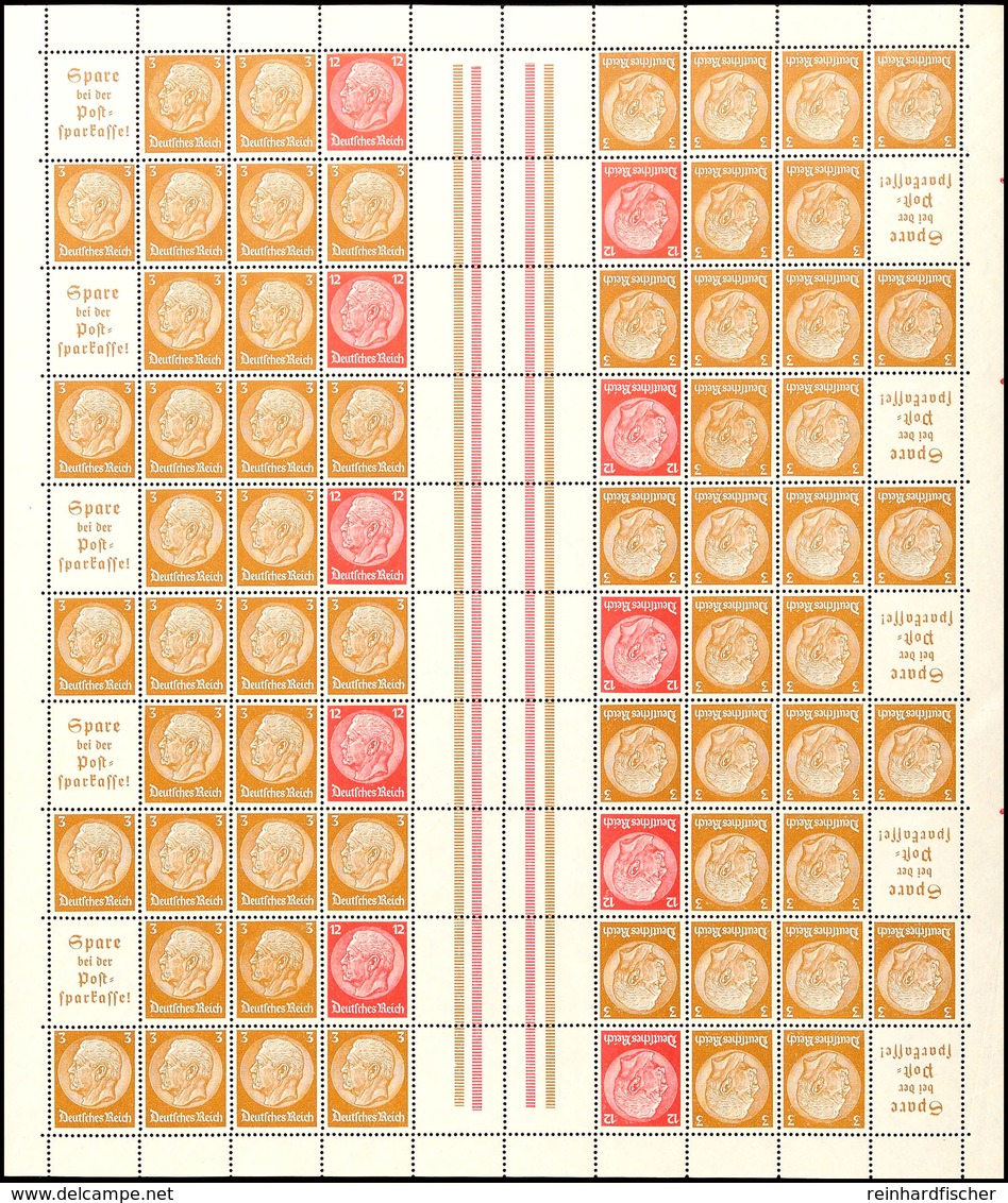 Hindenburg 1939, 3+12 Pf., Markenheftchenbogen Komplett Postfrisch, Bug Im Rand, Mi. 400,-, Katalog: MHB47 ** - Other & Unclassified