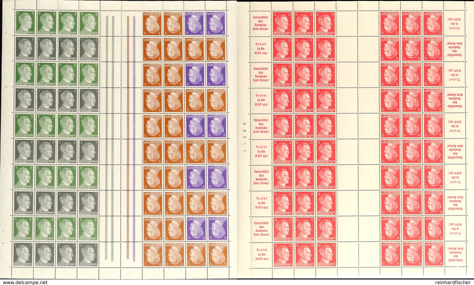 Hitler 1941, 2 Versch. Markenheftchenbogen, Postfrisch (gefaltet, Minimal Angetrennt), 12 Pf. Mit Bogen-Nr. Nach Außen N - Other & Unclassified