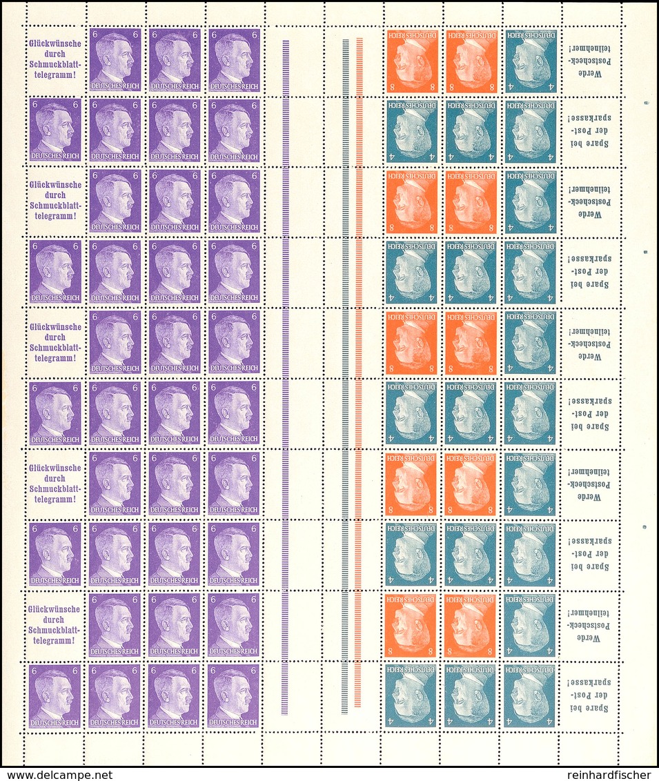 Hitler 1941, A14+4+6+8 Pf. Markenheftchenbogen Komplett, Postfrisch (diagonale Bugspur), Mi. 350.-, Katalog: MHB71 ** - Other & Unclassified