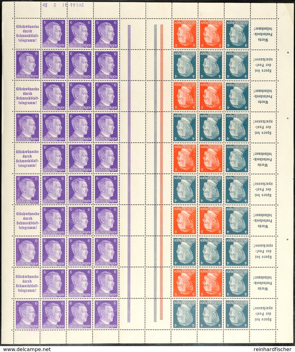 Hitler 1941, 4+6+8 Pf. Markenheftchenbogen Mit HAN 20144.41 2 Br, Postfrisch (senkr. Gefaltet Nach Reihe 1 , Dort Minima - Andere & Zonder Classificatie