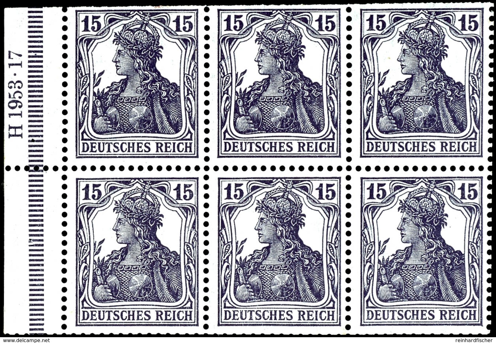 Germania 1919, 15 Pfg, Heftchenblatt-Rand Durchgezähnt, Mit HAN "H 1953.17", Postfrisch, Unsigniert, Typische Heftchenbl - Andere & Zonder Classificatie