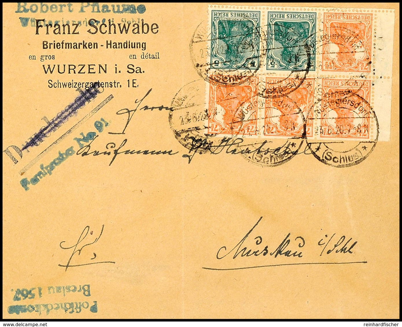 Germania 1918/19, 7½+5 Pf. Heftchenblatt Mit Unbedrucktem Durchgezähntem Rand Portorichtig Auf Brief (gefaltet) Von WÜST - Other & Unclassified